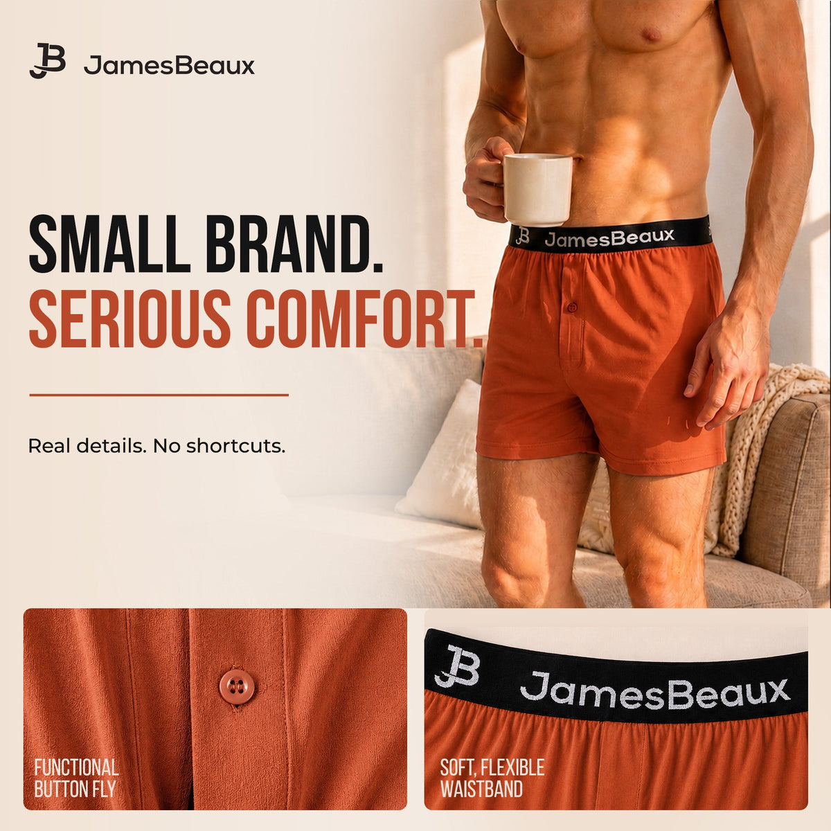 Men's Bamboo Boxer Shorts - Ultra-Soft & Breathable Underwear (Orange)