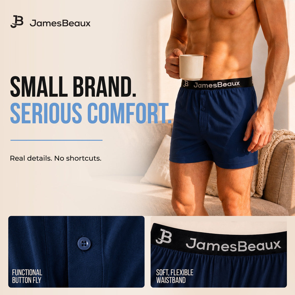 Men's Bamboo Boxer Shorts - Anti-Chafe & Breathable Underwear (Navy)