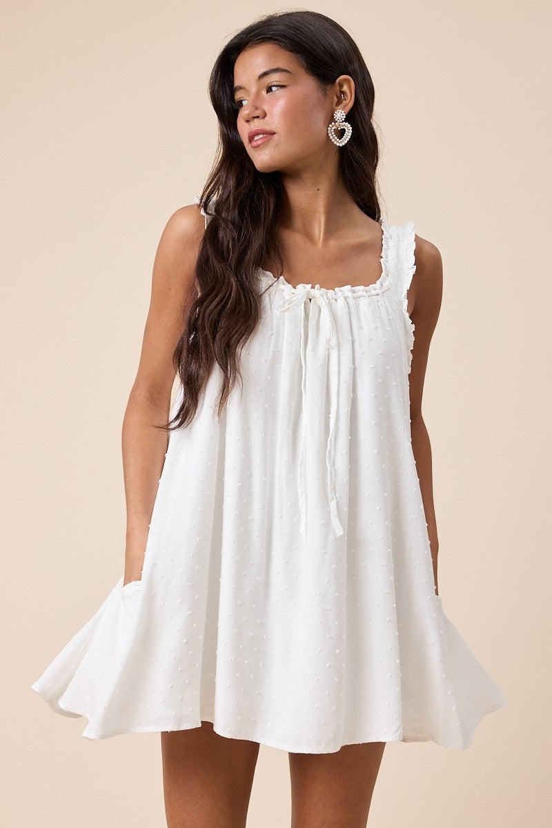 Lovely Clip Dot Print Front Tie Swing Mini Dress