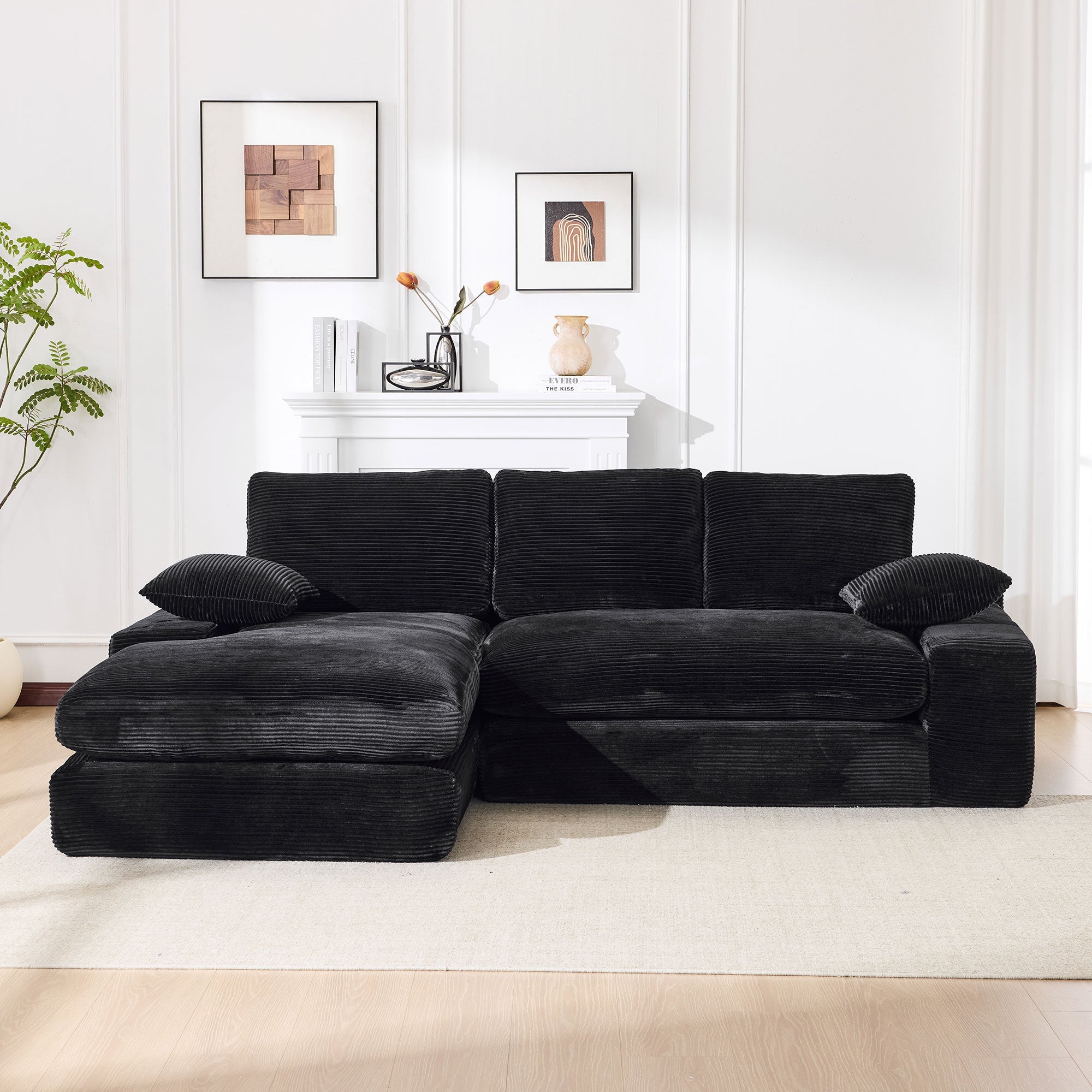 99*69' Modular Sectional Living Room Sofa Set, Modern Minimalist Style Couch, Upholstered Sleeper Sofa for Living Room, Bedroom, 2 PC Free Combination, Installation-free Sofa, L-Shape, Black