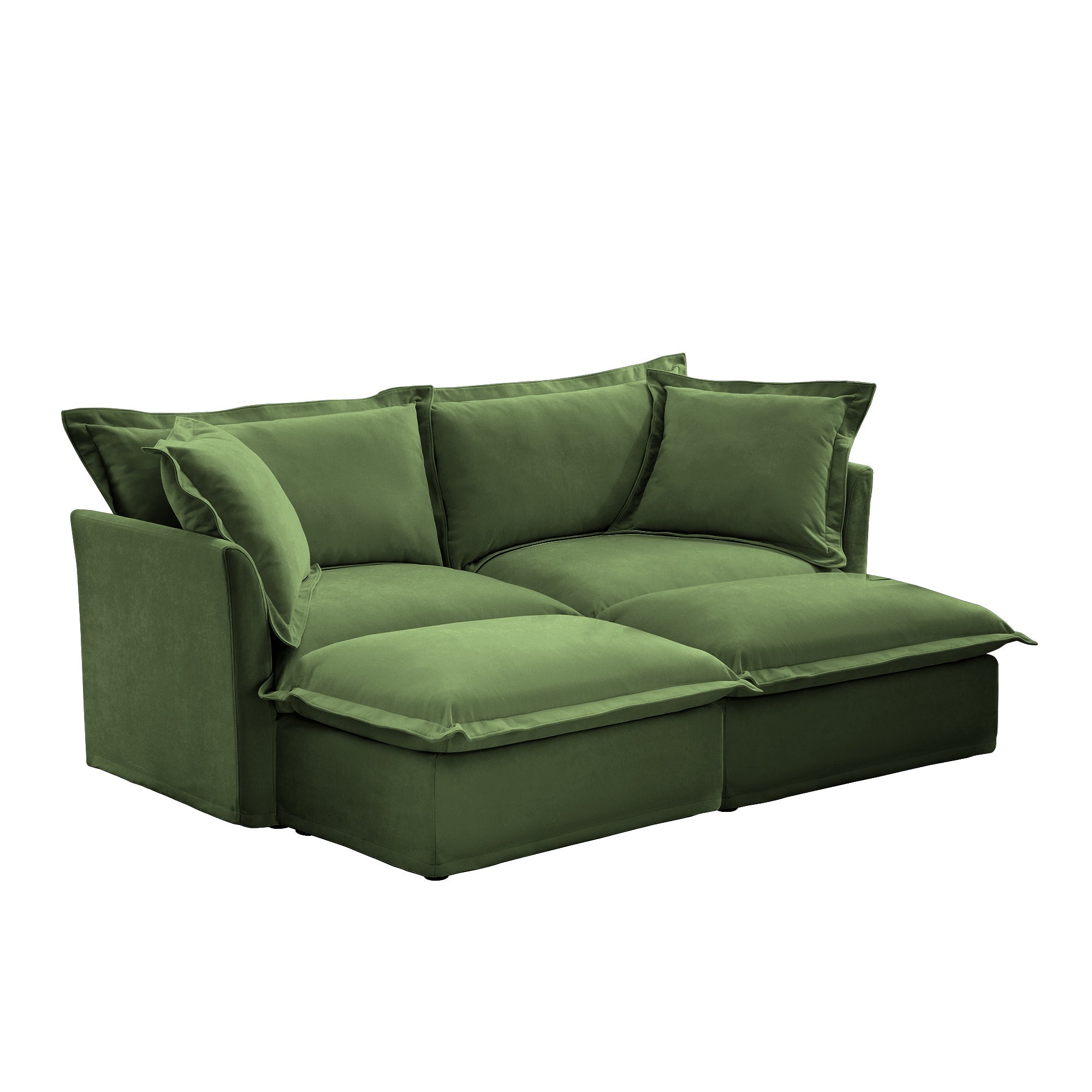 Slipcovered Sofa 2 Seater Sofa    With 2 Ottomans, 2 Seater Sleeper Sofa Bed Home Theater Oversized Sofa For Living Room,  Chenille, Green
