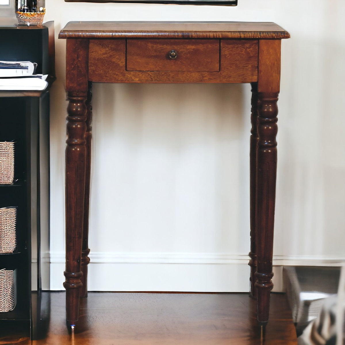 Artisan Furniture Solid Wood Chestnut Turned Leg Writing Desk, 1-Drawer, Brown
