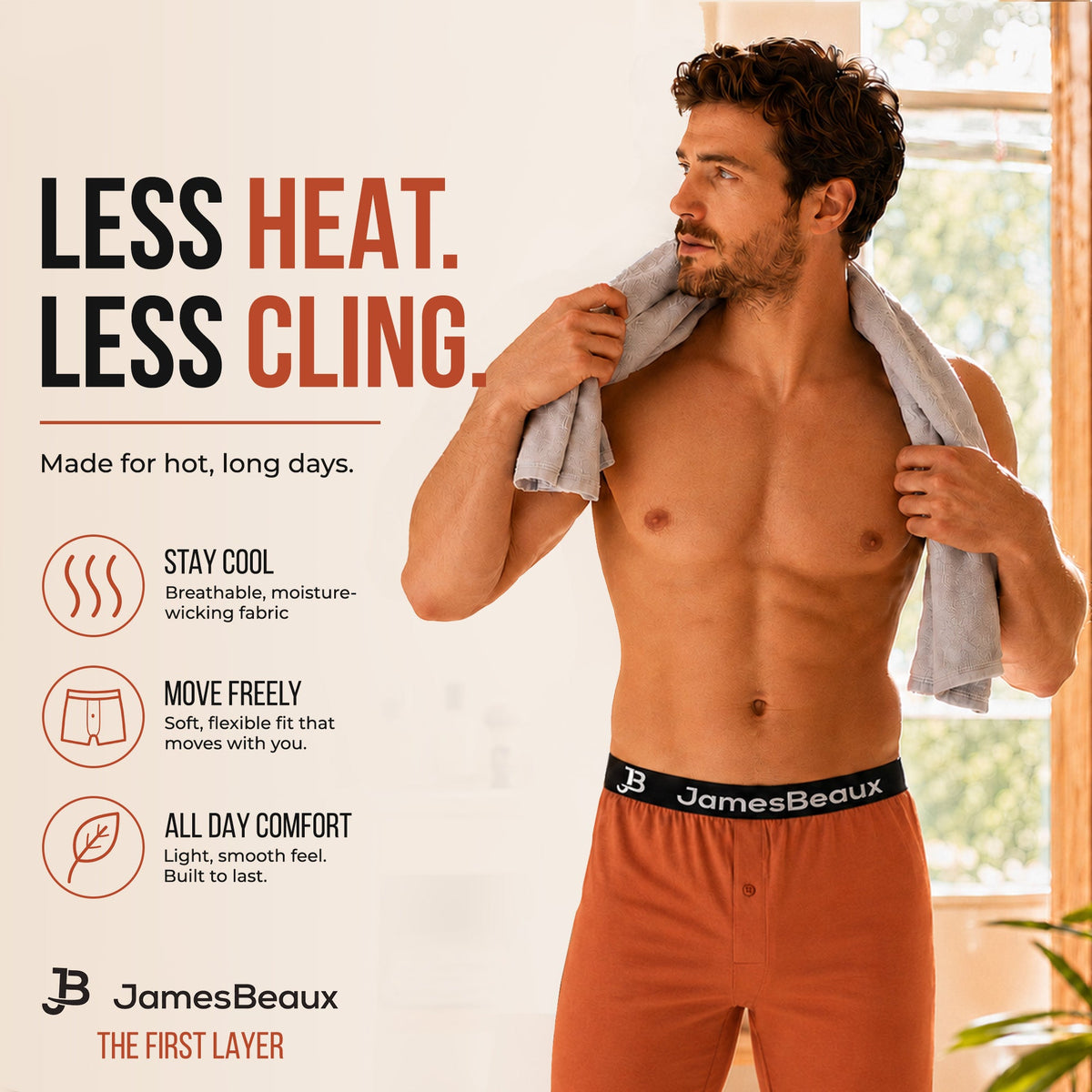 Men's Bamboo Boxer Shorts - Ultra-Soft & Breathable Underwear (Orange)