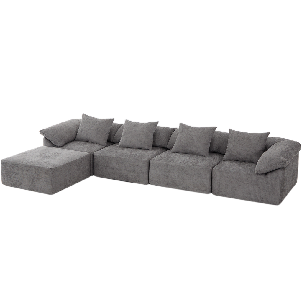 142' L Shaped Modular Sectional Sofa,No Assembly,5 Piece Couch, Convertible Sleeper Couch,Full-Compressed Couch,Free-Combined Couches,5 Seat & Ottoman,Chenille,Gray