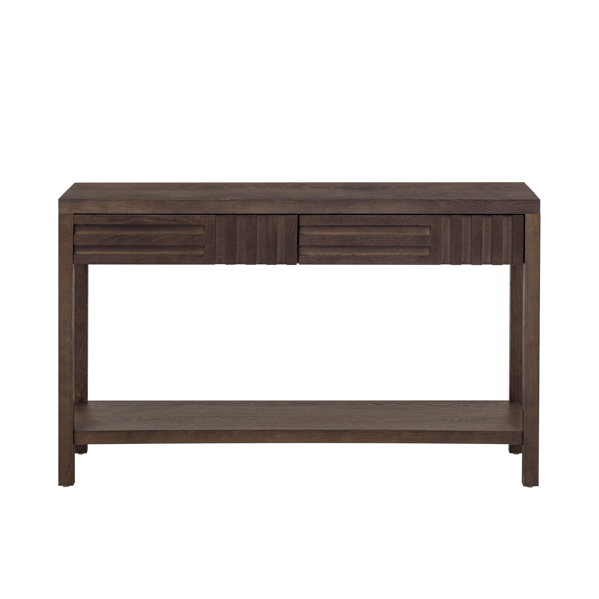 U_STYLE Modern Ash Veneer Console Table, Classic Striped Design, with 2 Drawers & Open Shelf, Perfect for Living Room, Hallway, Entryway, Study Room