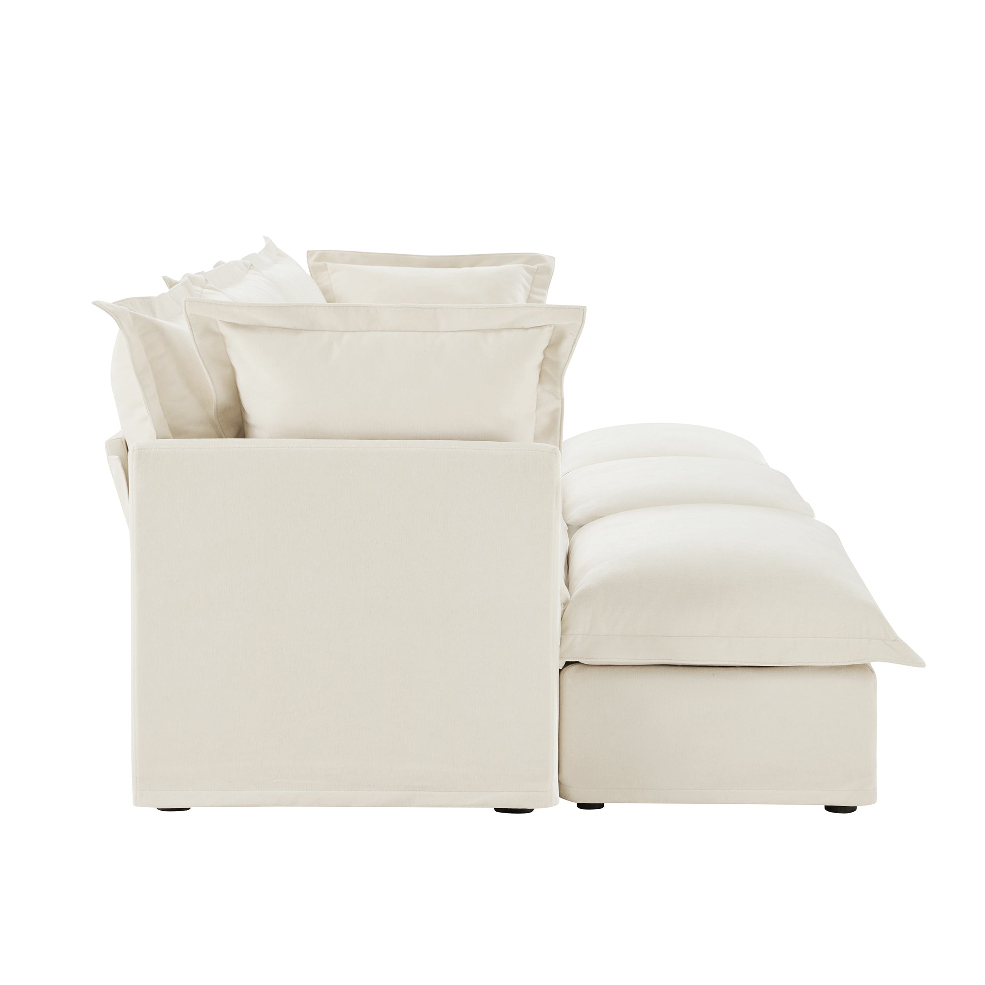 Living Room Sofa Slipcovered Sofa 3 Seater Sofa With 3 Ottomans, Oversized 3-Seat Sleeper Sofa Bed Home Theater Sofa, Chenille, Cream