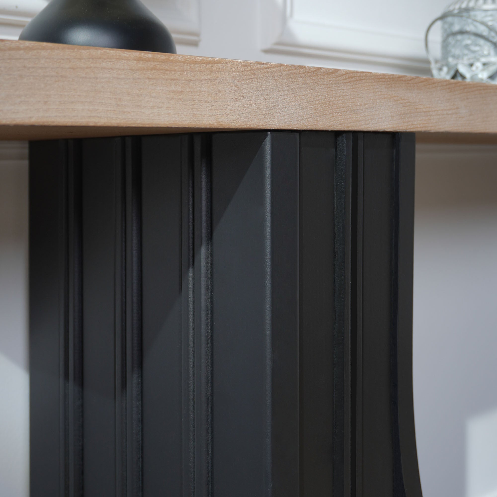 Modern Minimalist Console Table with Black Arch Base and Natural Wood Top,66in Length Console Table,Wood Table