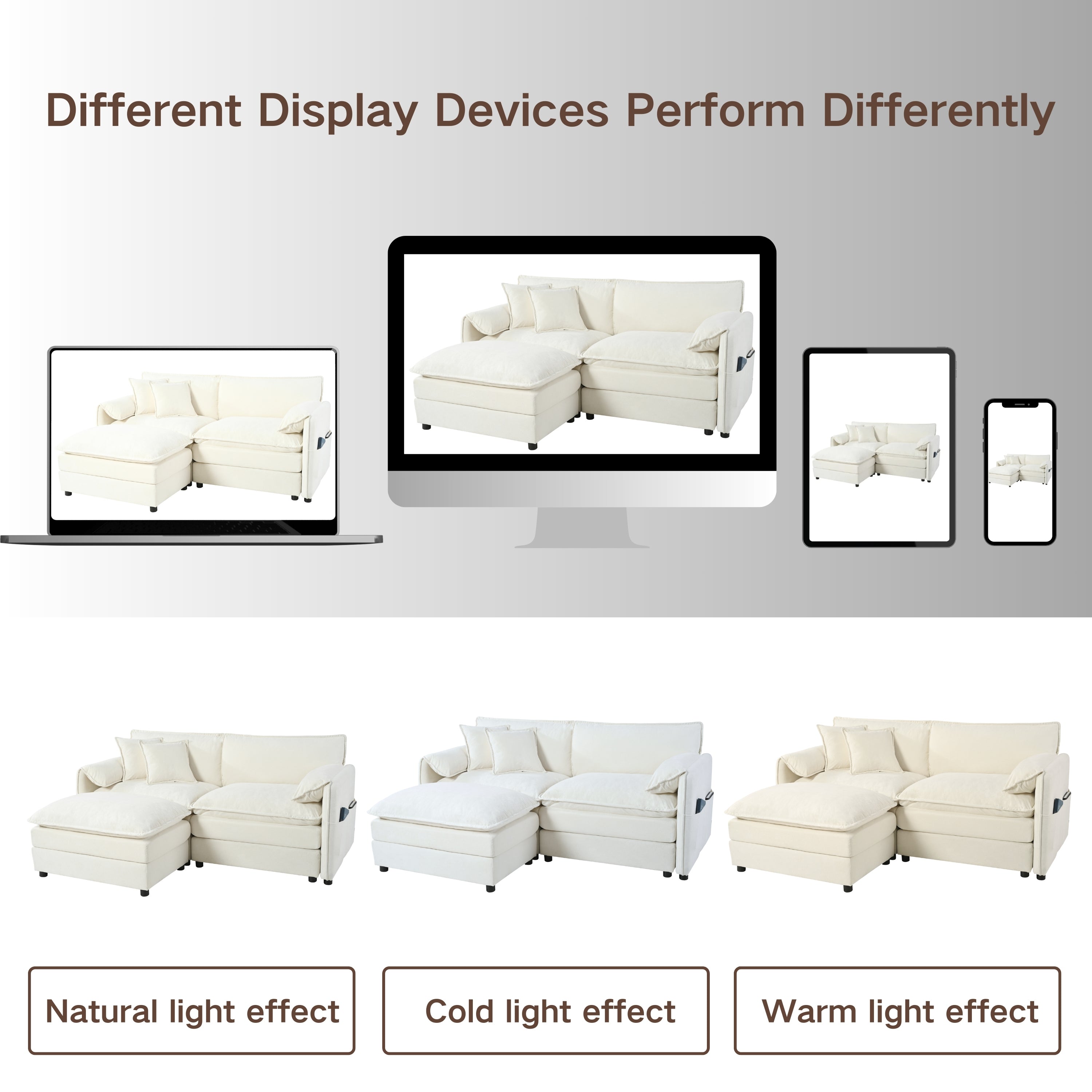 Oversized Deep Seat Sectional Sofa, Green Modern Chenille Cloud Couch, Large 3 Seater Modular Sofa with 3 Pillows for Living Room Bedroom Apartment Office,DIY Combination,Beige