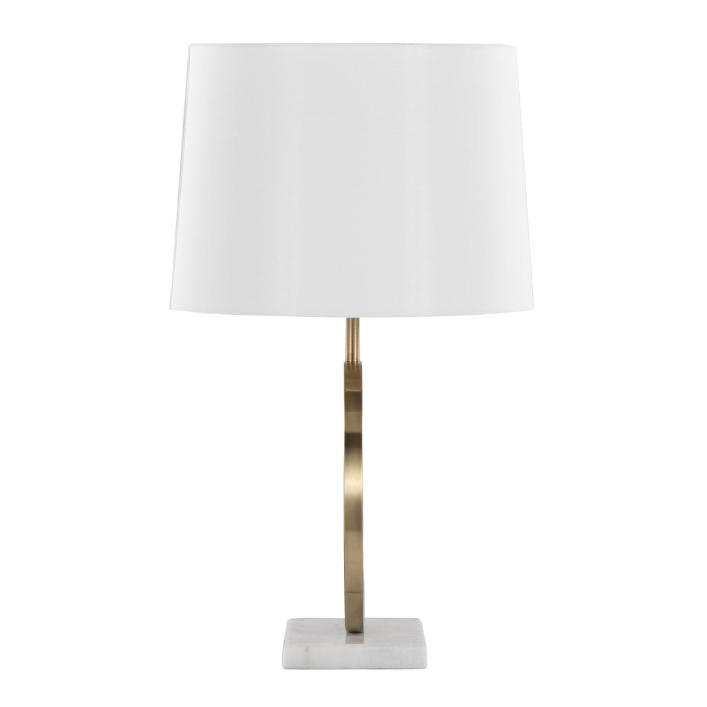 Moon Contemporary Table Lamp in White Marble, Gold Metal and White Shade by LumiSource