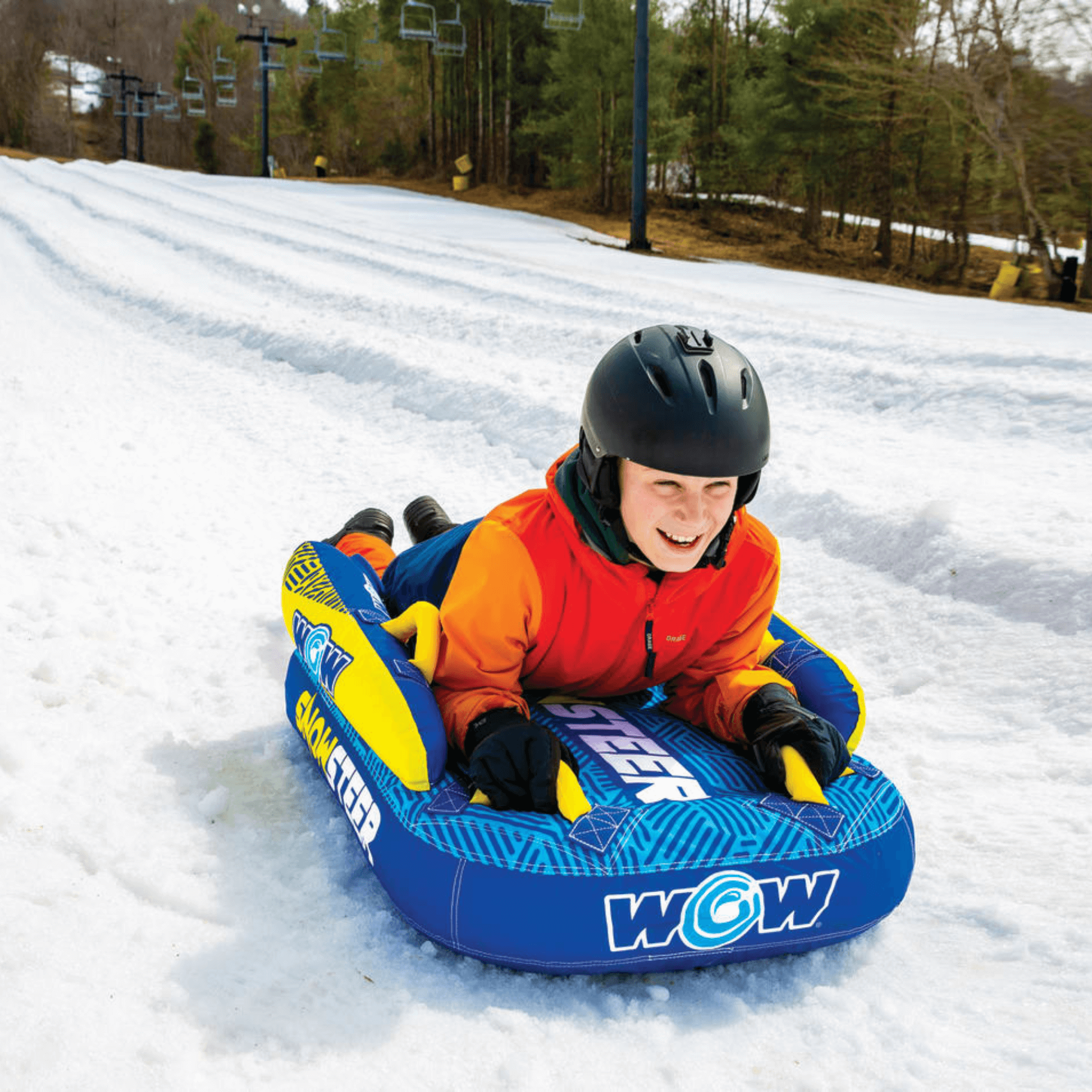 WOW Watersports SnowSteer Snow Sled with Lying Position for Easy Sledding