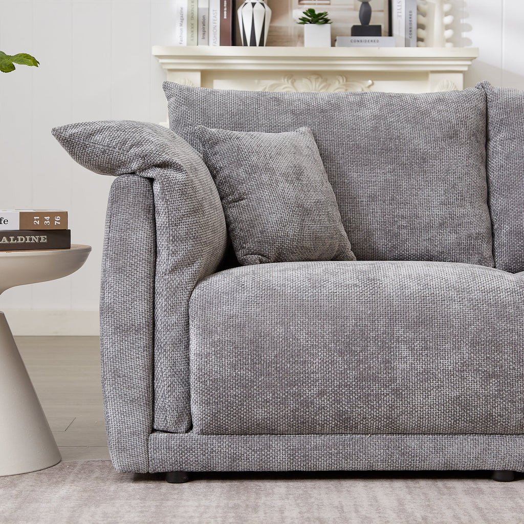 98.5' 3-seater sofa with unique design and soft arm pillows Contemporary style linen sofa with 3 comfortable cushions with 2 pillows Suitable for living room bedroom and office,grey