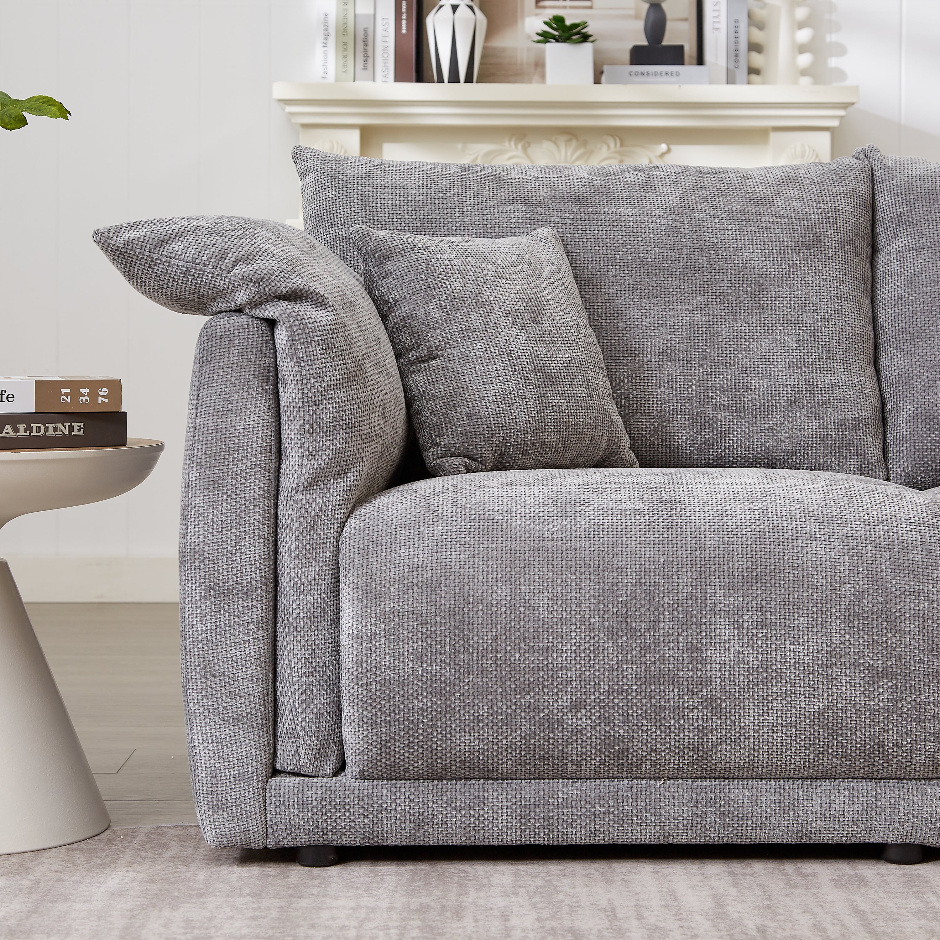 98.5' 3-seater sofa with unique design and soft arm pillows Contemporary style linen sofa with 3 comfortable cushions with 2 pillows Suitable for living room bedroom and office,grey