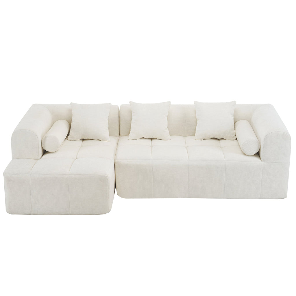 Modern Beige Modular Sectional Sofa with Deep Seating and Side Pockets, Chenille Upholstery, 101.2'