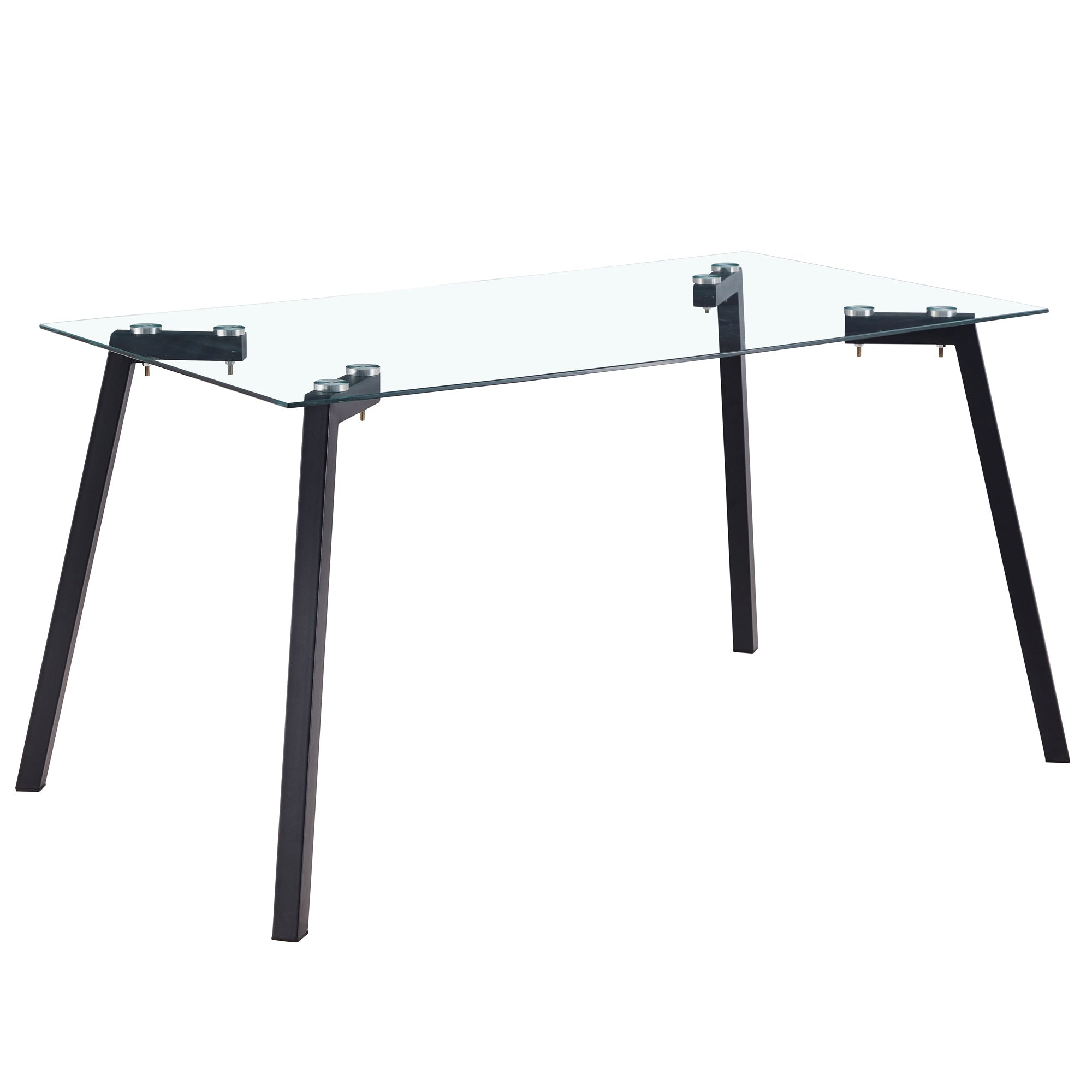 Modern Minimalist Rectangular Glass Dining Table with 0.31' Tempered Glass Tabletop and Black Coating Metal Legs, Writing Table Desk, for Kitchen Dining Living Room, 51' W x 31'D x 30' H.W1151S01839