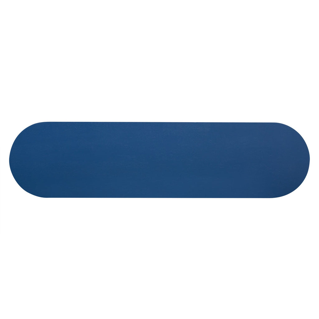 U_Style 59-inch Long Console Table,Oak Veneer Sofa Table,Curved and Straight Line Design,Behind the Couch, Farmhouse Entryway Table for Entrance, Hallway, Living Room (Navy Blue)