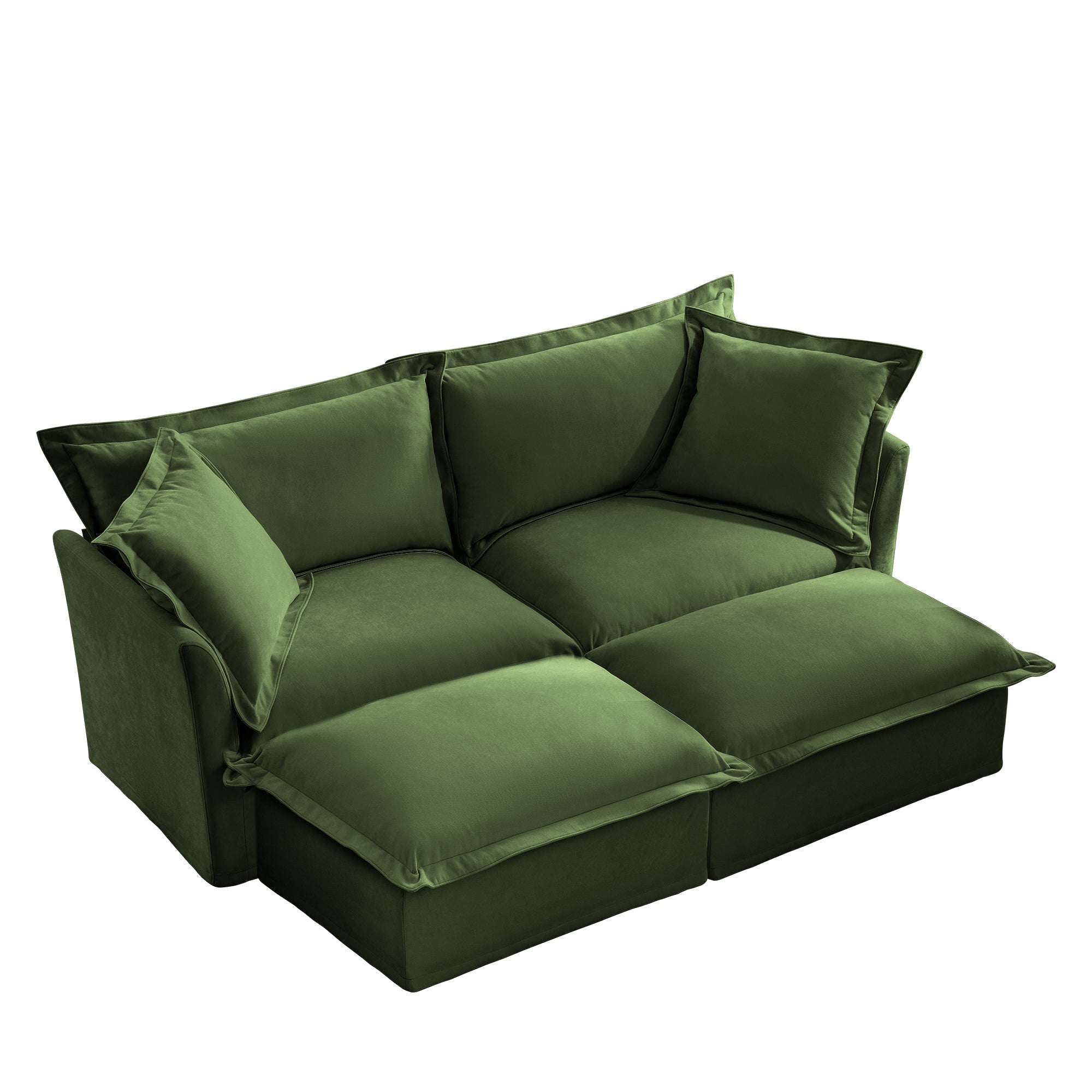 Slipcovered Sofa 2 Seater Sofa    With 2 Ottomans, 2 Seater Sleeper Sofa Bed Home Theater Oversized Sofa For Living Room,  Chenille, Green