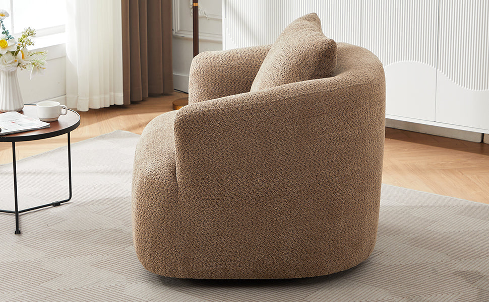 Chenille Upholstered 360° Swivel Chair with Throw Pillow, Dark Brown, 38.2' Accent Chair Sofa for Living Room and Office