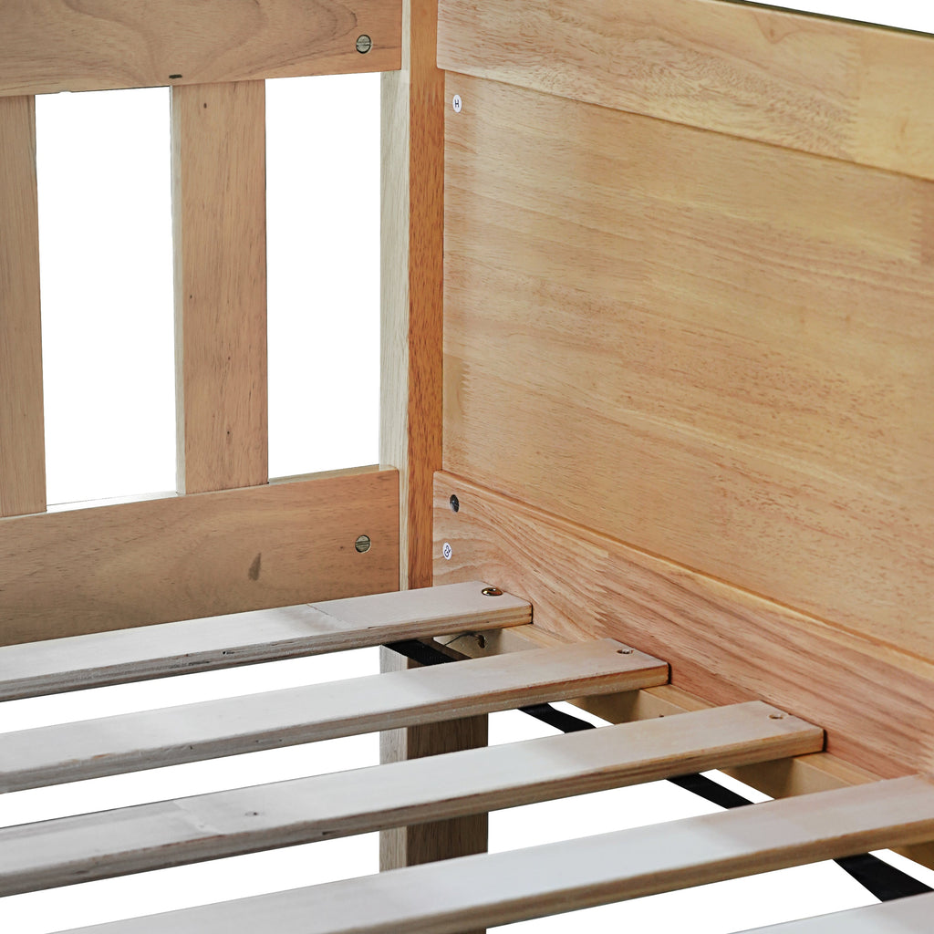 Twin Size Triple Rubber Wood Bunk Bed, with Ladders, Guardrails Detachable Bunk Bed, Twin over Twin over Twin,Natural