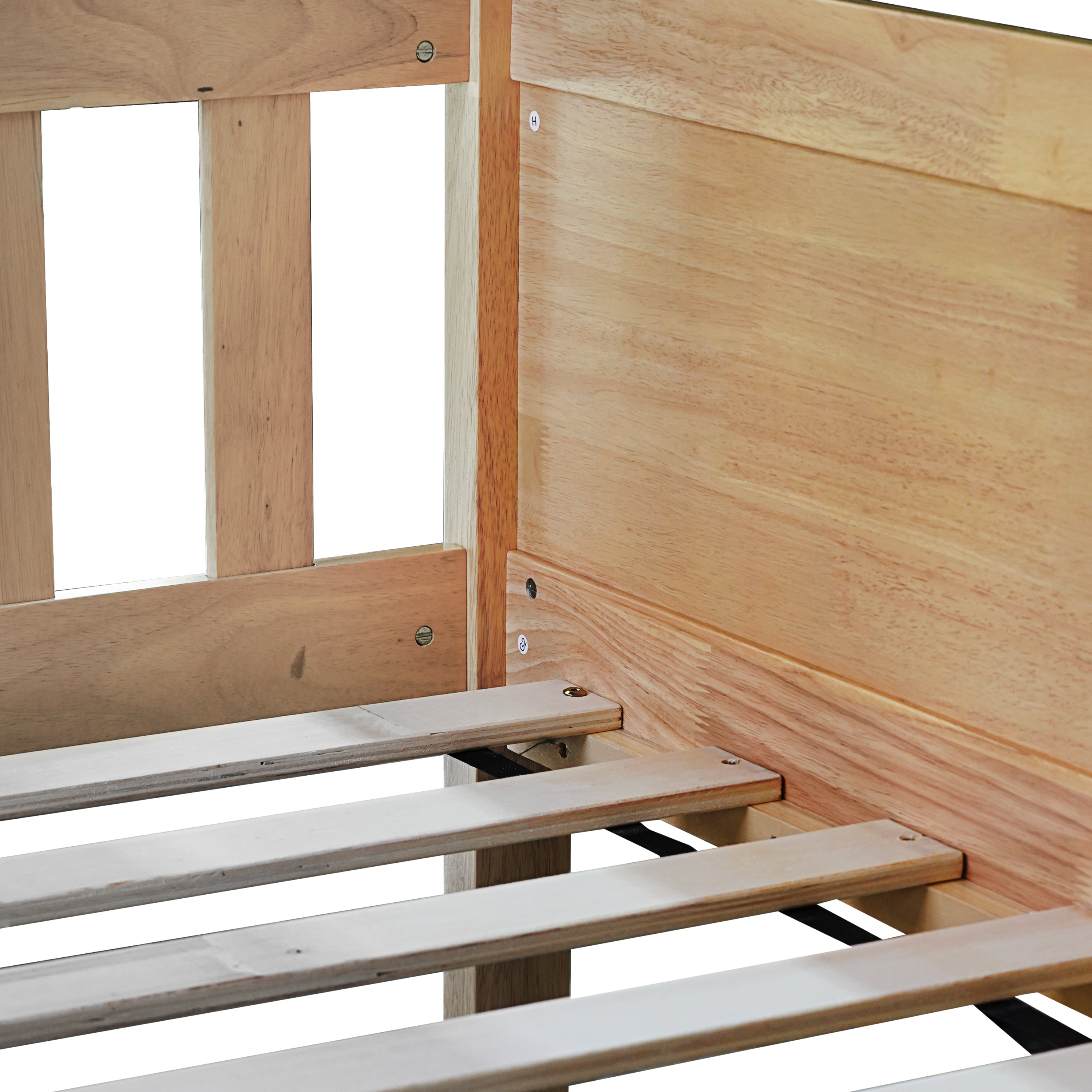 Twin Size Triple Rubber Wood Bunk Bed, with Ladders, Guardrails Detachable Bunk Bed, Twin over Twin over Twin,Natural