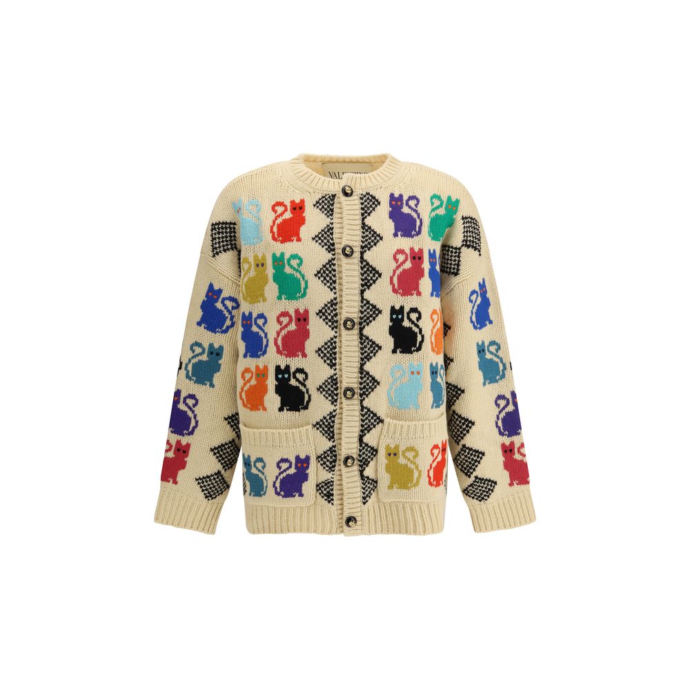 Valentino Multicolor Fleece Wool Cardigan