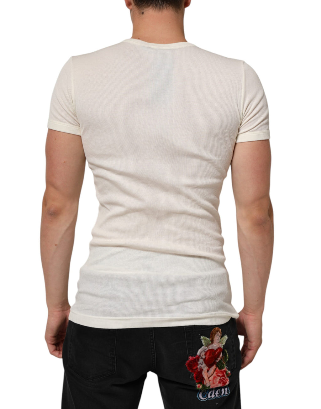 Dolce & Gabbana Off White Cotton Short Sleeve Henley T-shirt