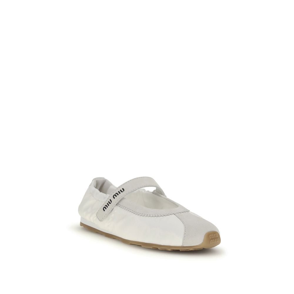 Miu Miu White Fabric Ballet Flats