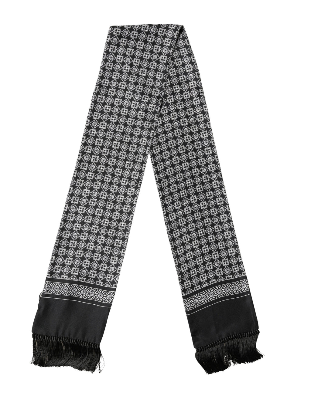 Dolce & Gabbana Black White Silk Geometric Neck Wrap 142cm X 15cm Scarf