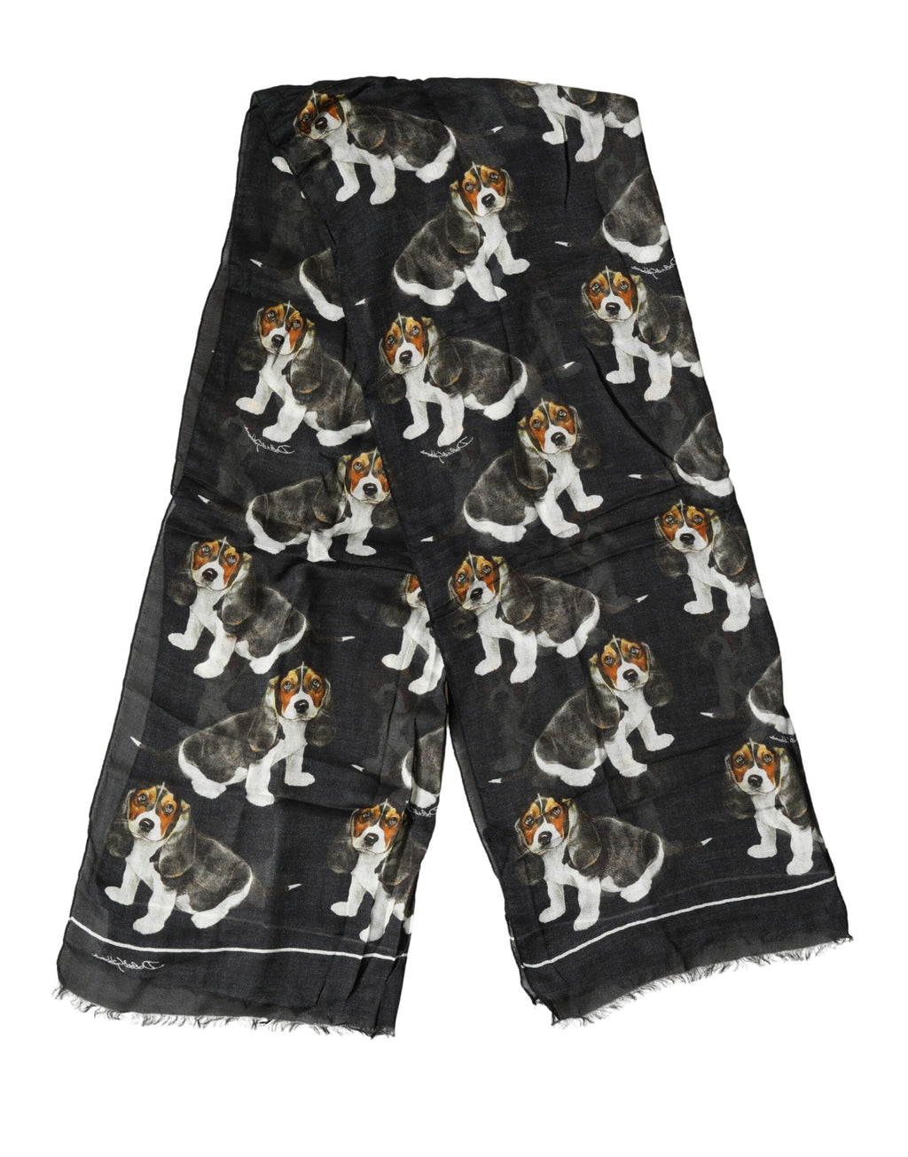 Dolce & Gabbana Black Dog Print Modal Wool Wrap Foulard 178cm X 63cm Scarf