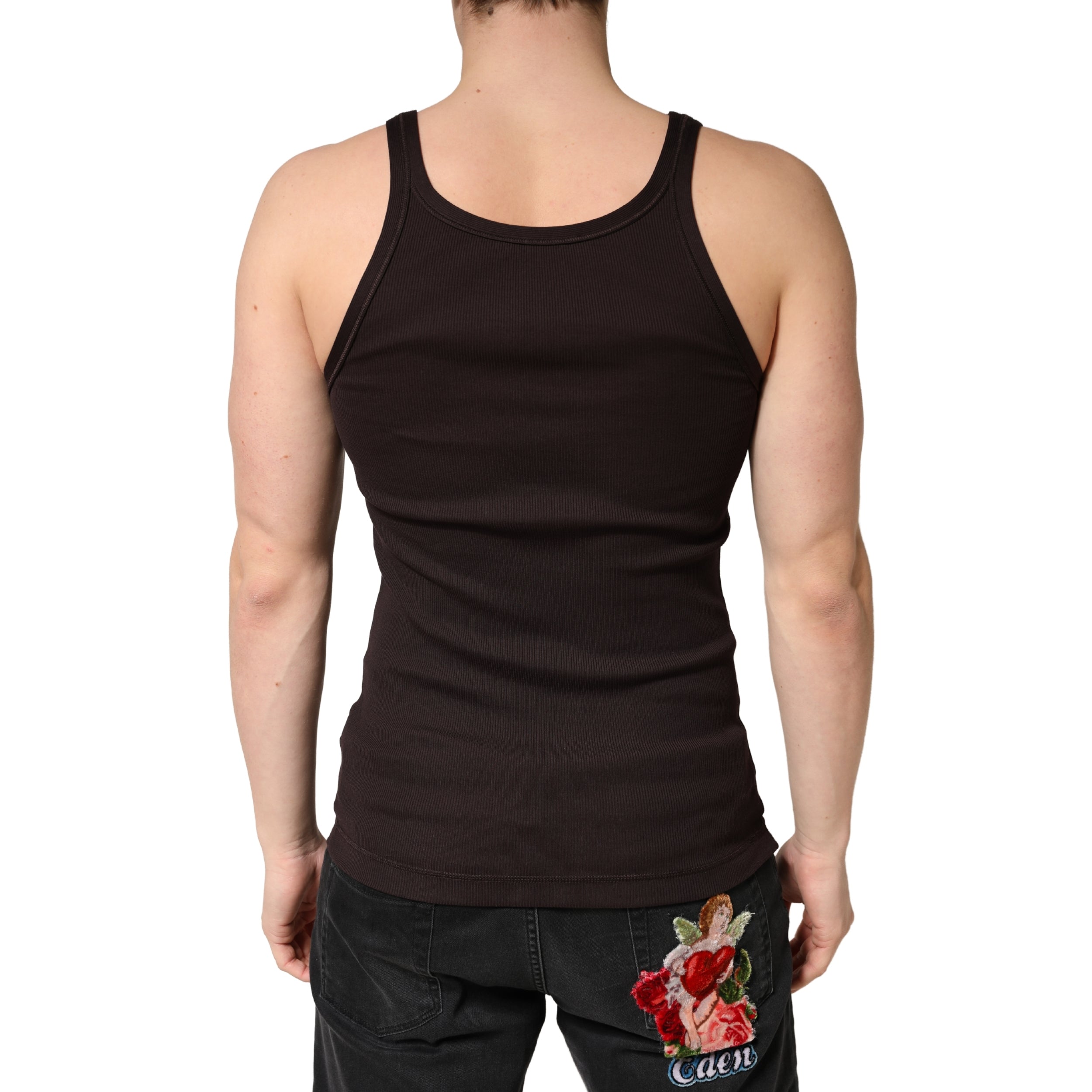 Dolce & Gabbana Brown Cotton Ribbed Sleeveless Tank Top  T-shirt