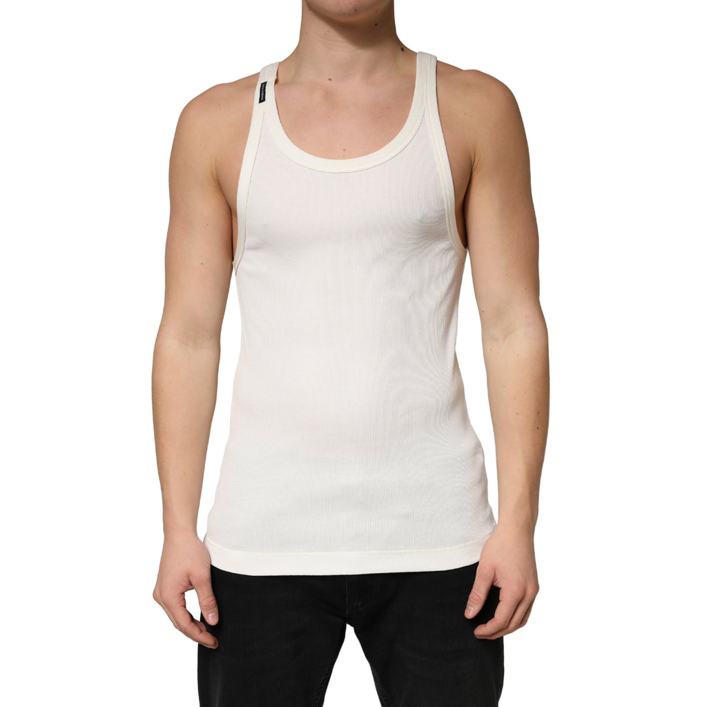 Dolce & Gabbana Ivory Cotton Ribbed Sleeveless Tank Top  T-shirt