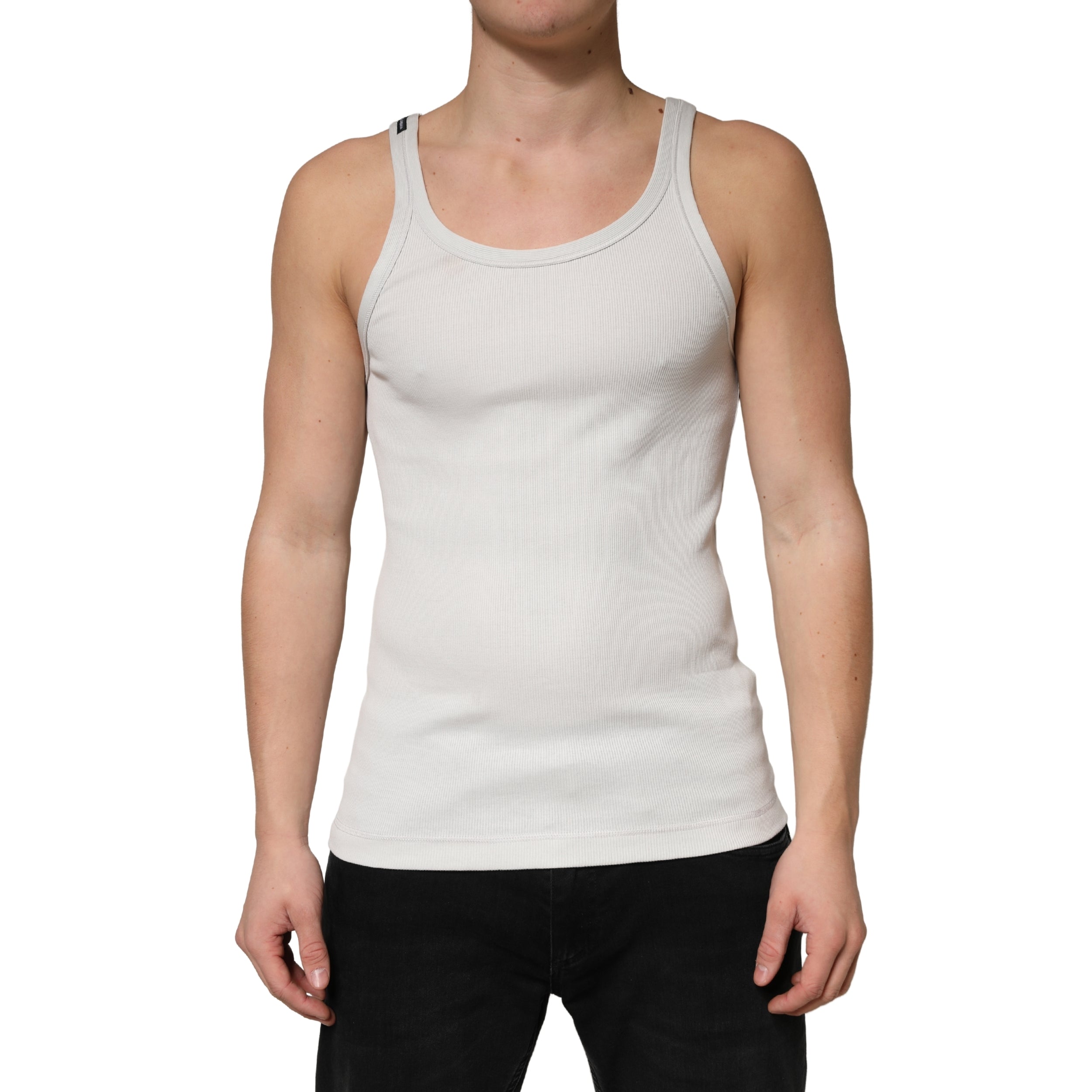 Dolce & Gabbana Gray Cotton Ribbed Sleeveless Tank Top T-shirt