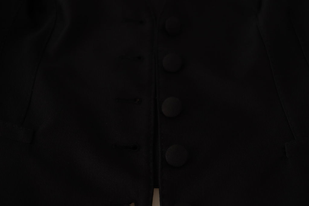 Dolce & Gabbana Solid Black Silk Sleeveless Waistcoat Vest Top