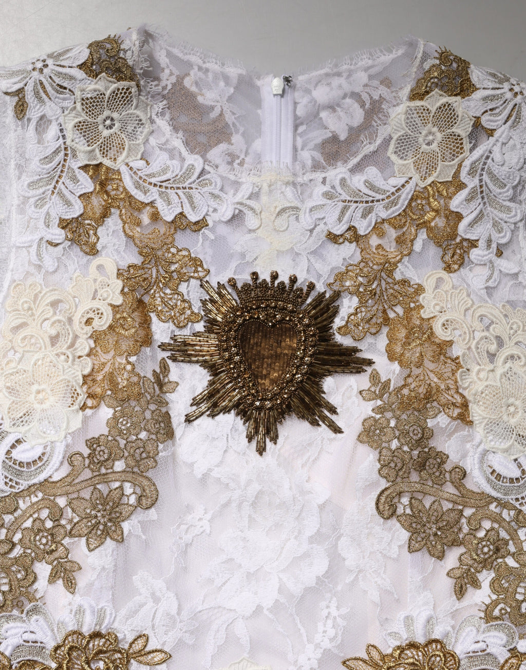 Dolce & Gabbana Ivory Lace Silk Embellished Sleeveless  Dress