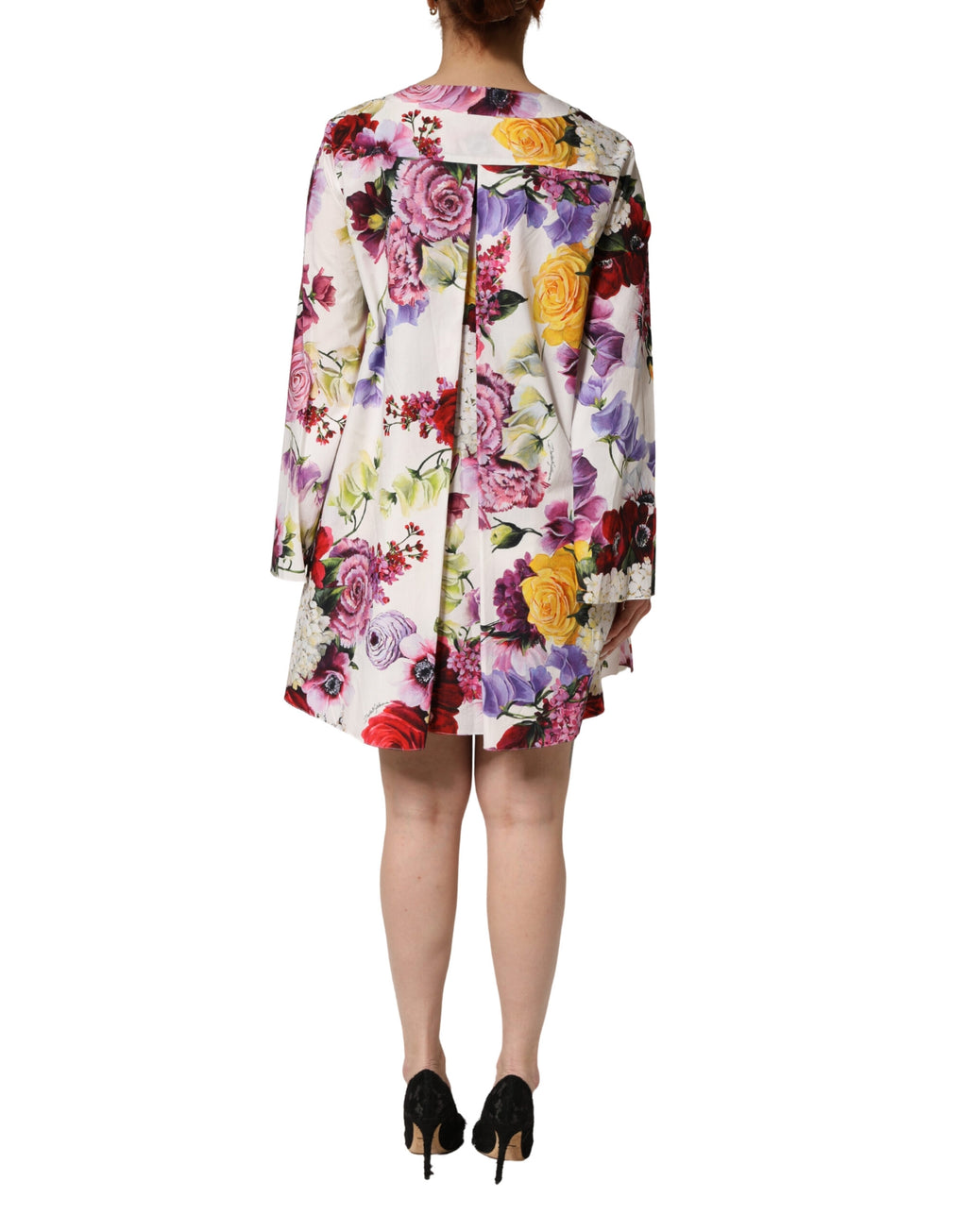 Dolce & Gabbana Multicolor Floral Cotton Longsleeves Midi Dress