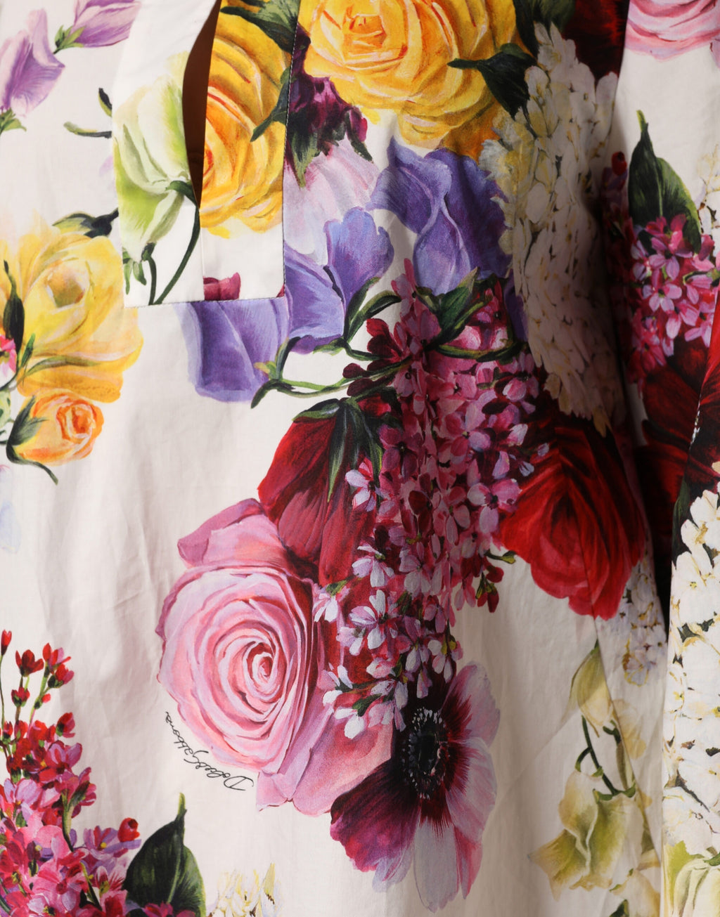 Dolce & Gabbana Multicolor Floral Cotton Longsleeves Midi Dress