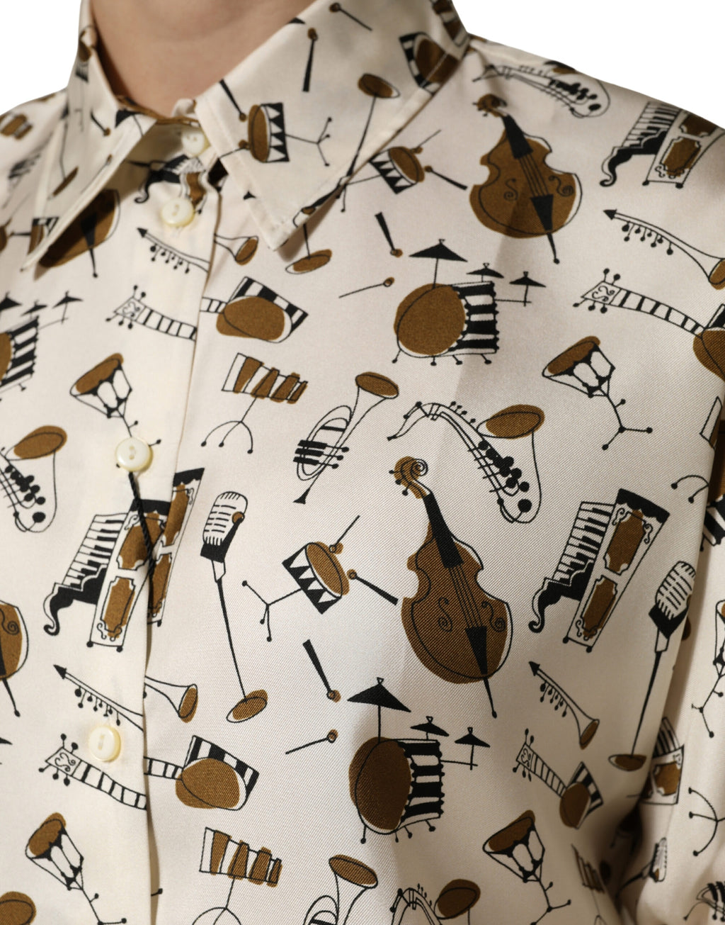 Dolce & Gabbana Beige Musical Instrument Print Short Sleeve Top