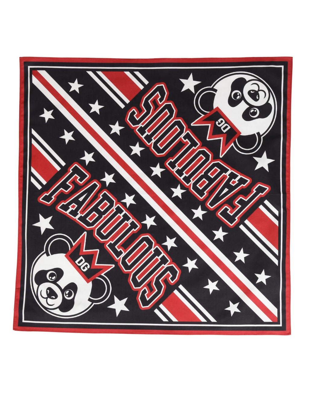 Dolce & Gabbana Black Red Panda Cotton Square Foulard 50.5cm x 50cm Scarf