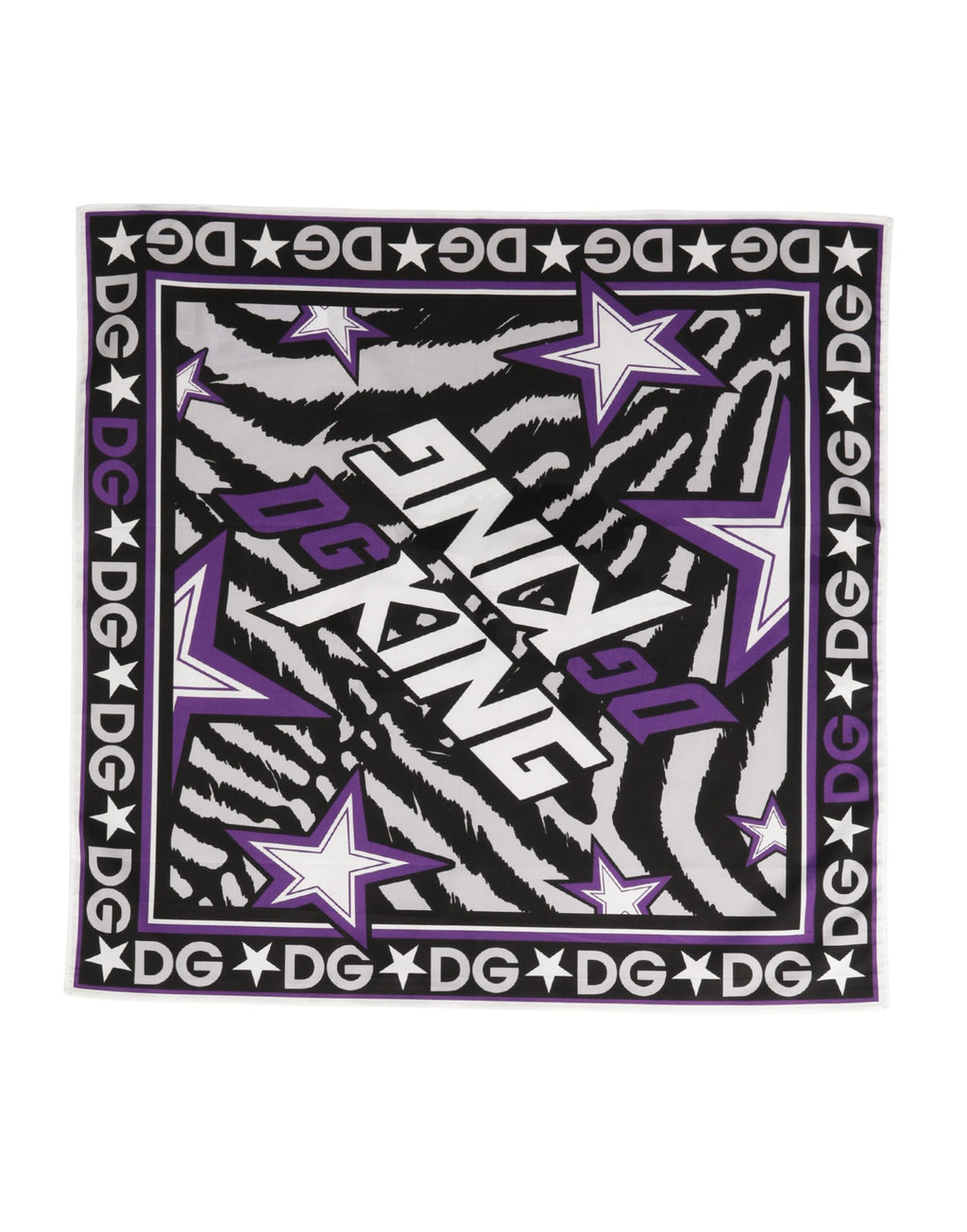Dolce & Gabbana Black Purple DG King Cotton Foulard 51cm x 49.5cm Scarf