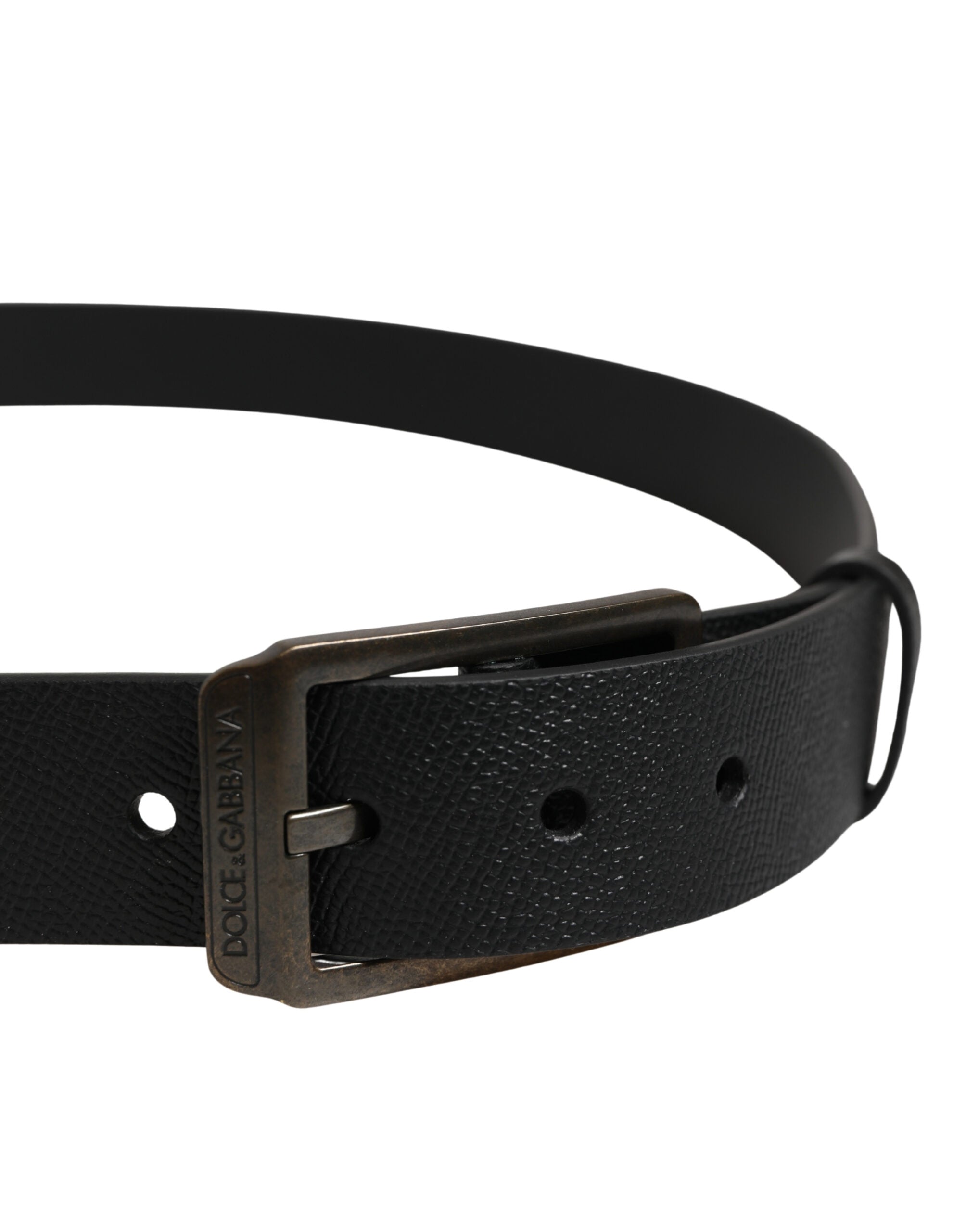 Dolce & Gabbana Black Calf Leather Gold Metal Buckle  Belt