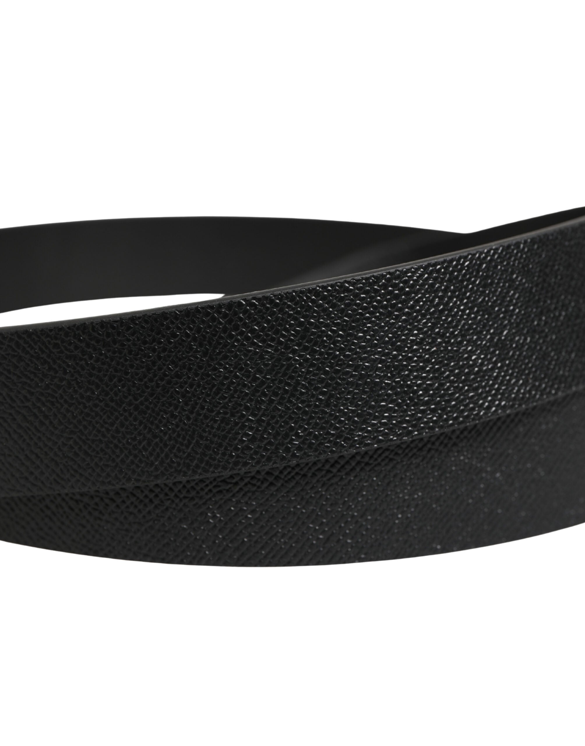 Dolce & Gabbana Black Calf Leather Silver Metal Buckle Belt