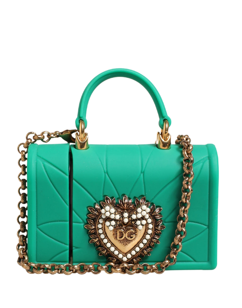 Dolce & Gabbana Green Silicone Devotion Heart Bag Gold Chain  Airpods Case