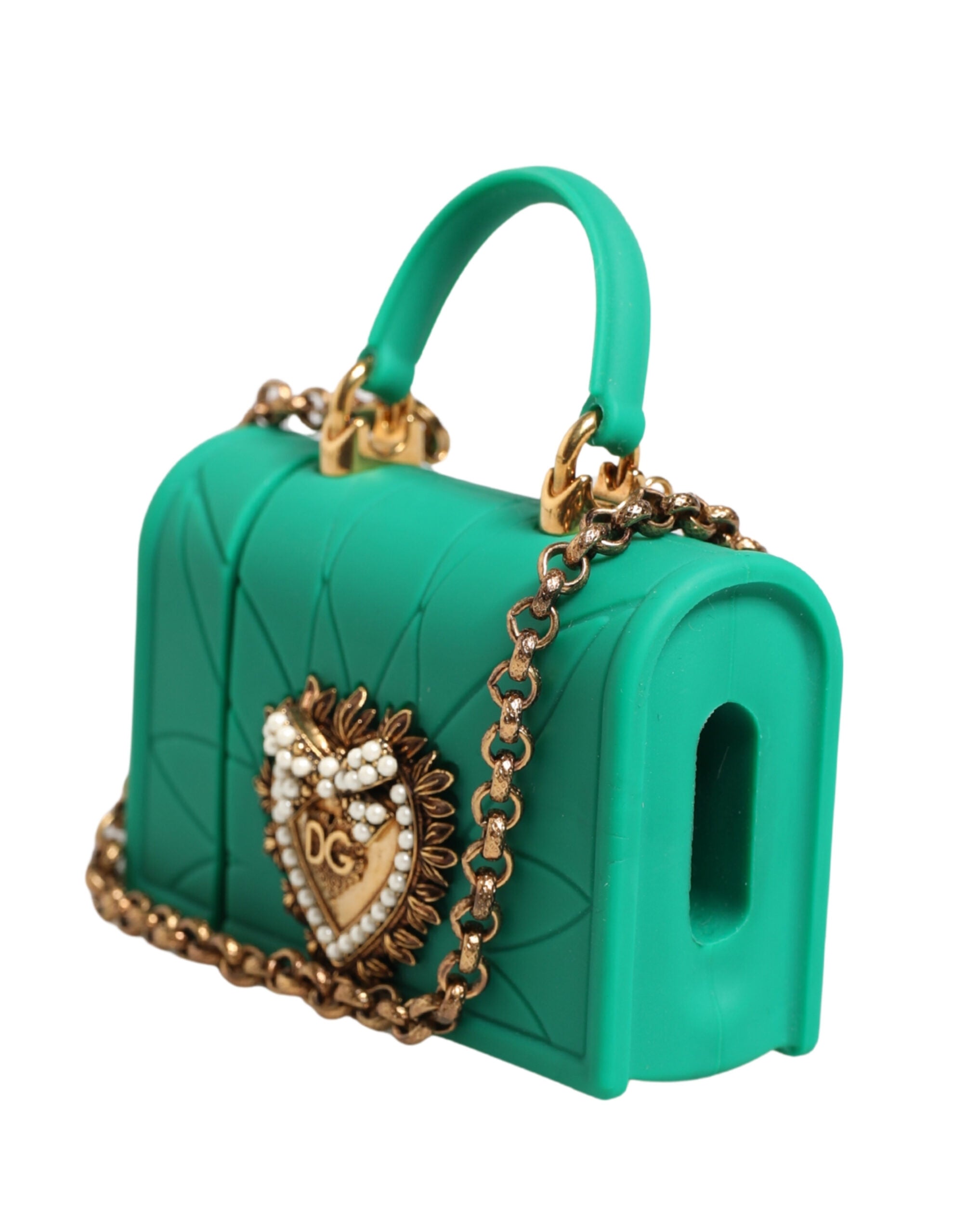 Dolce & Gabbana Green Silicone Devotion Heart Bag Gold Chain  Airpods Case