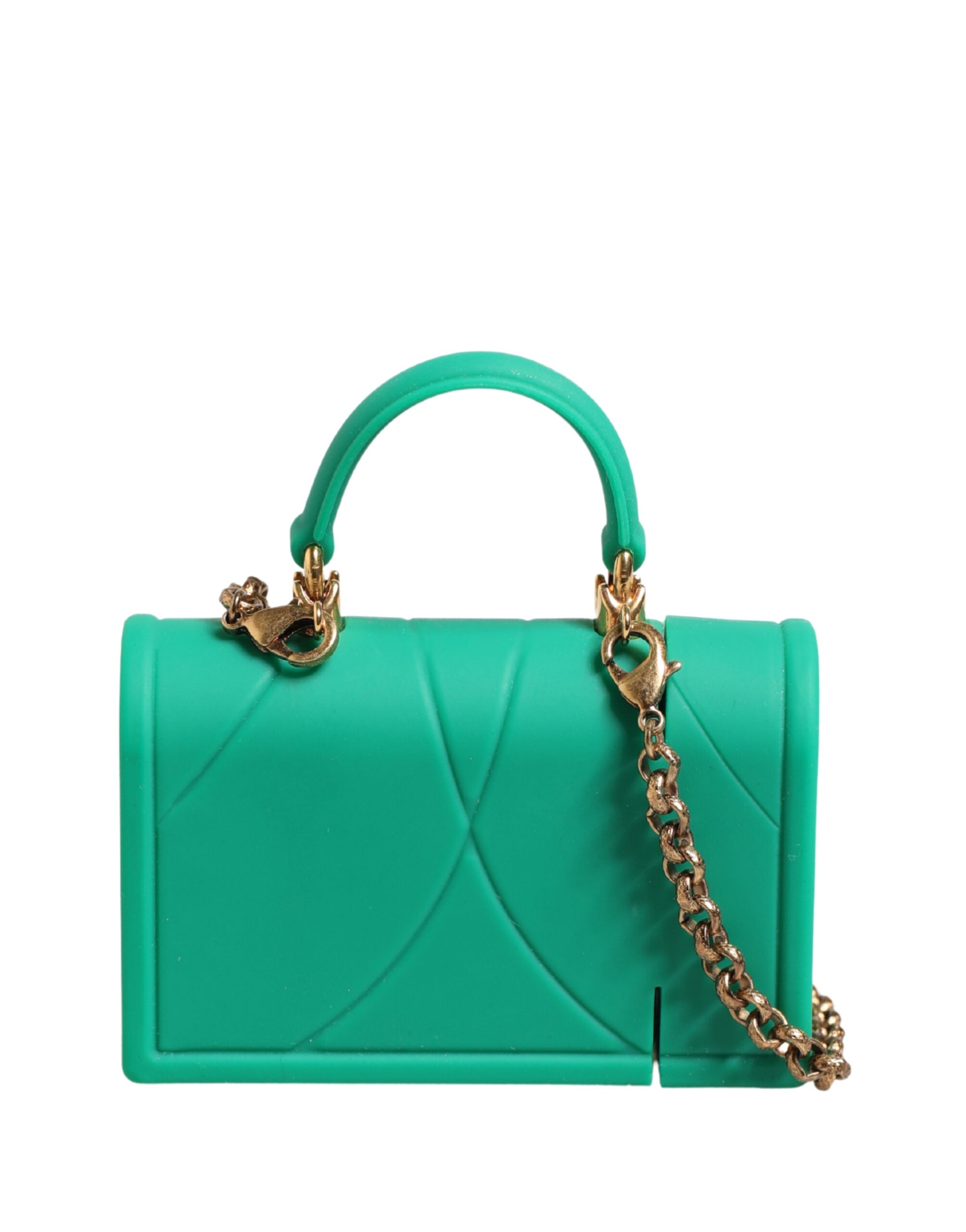 Dolce & Gabbana Green Silicone Devotion Heart Bag Gold Chain  Airpods Case