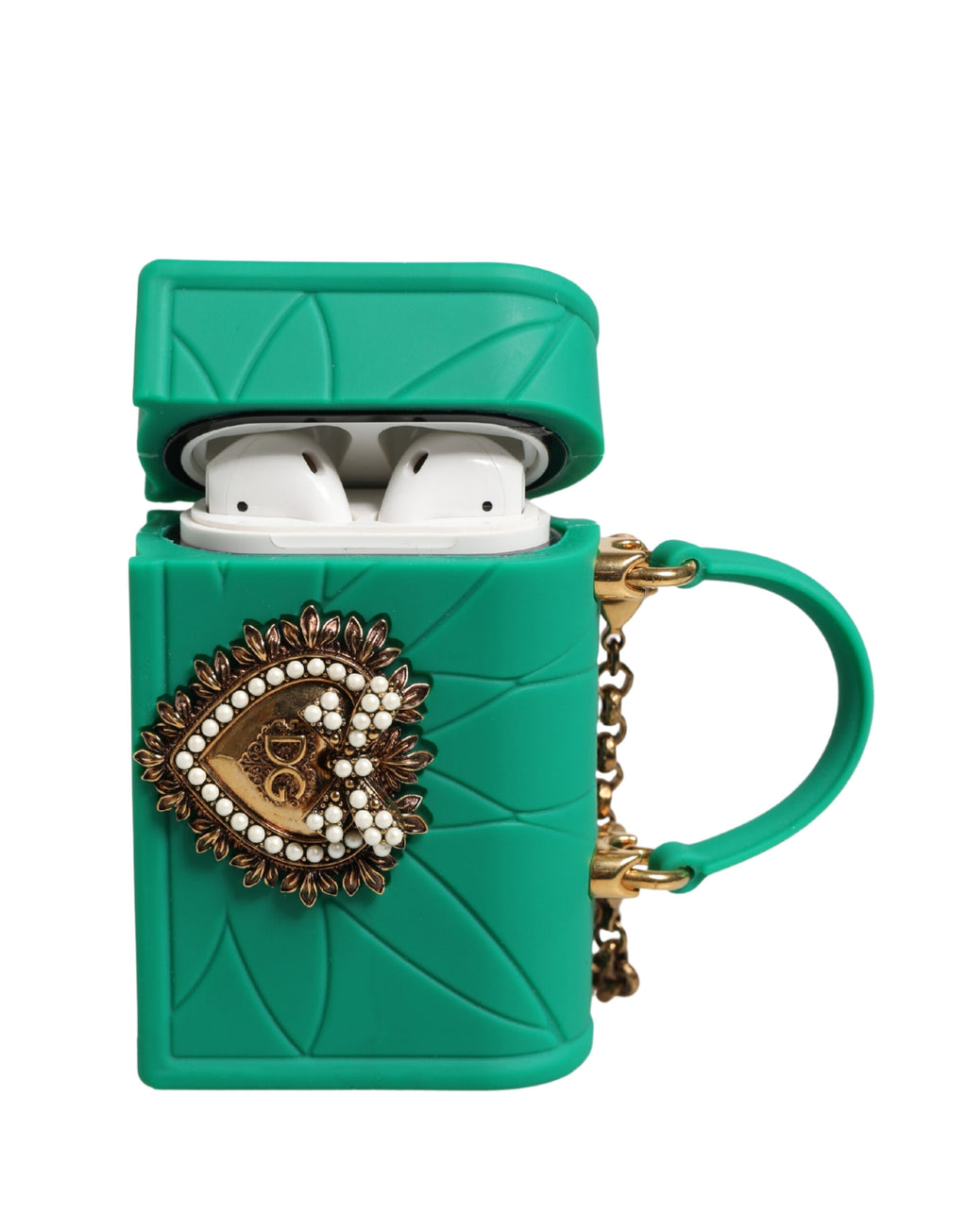 Dolce & Gabbana Green Silicone Devotion Heart Bag Gold Chain  Airpods Case