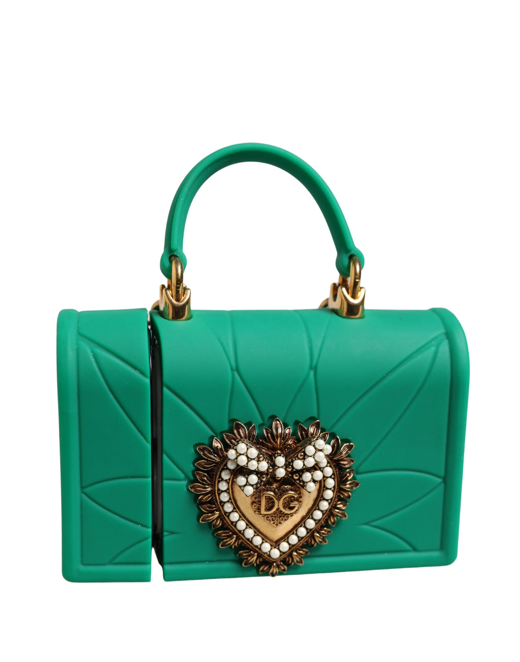 Dolce & Gabbana Green Silicone Devotion Heart Bag Gold Chain  Airpods Case