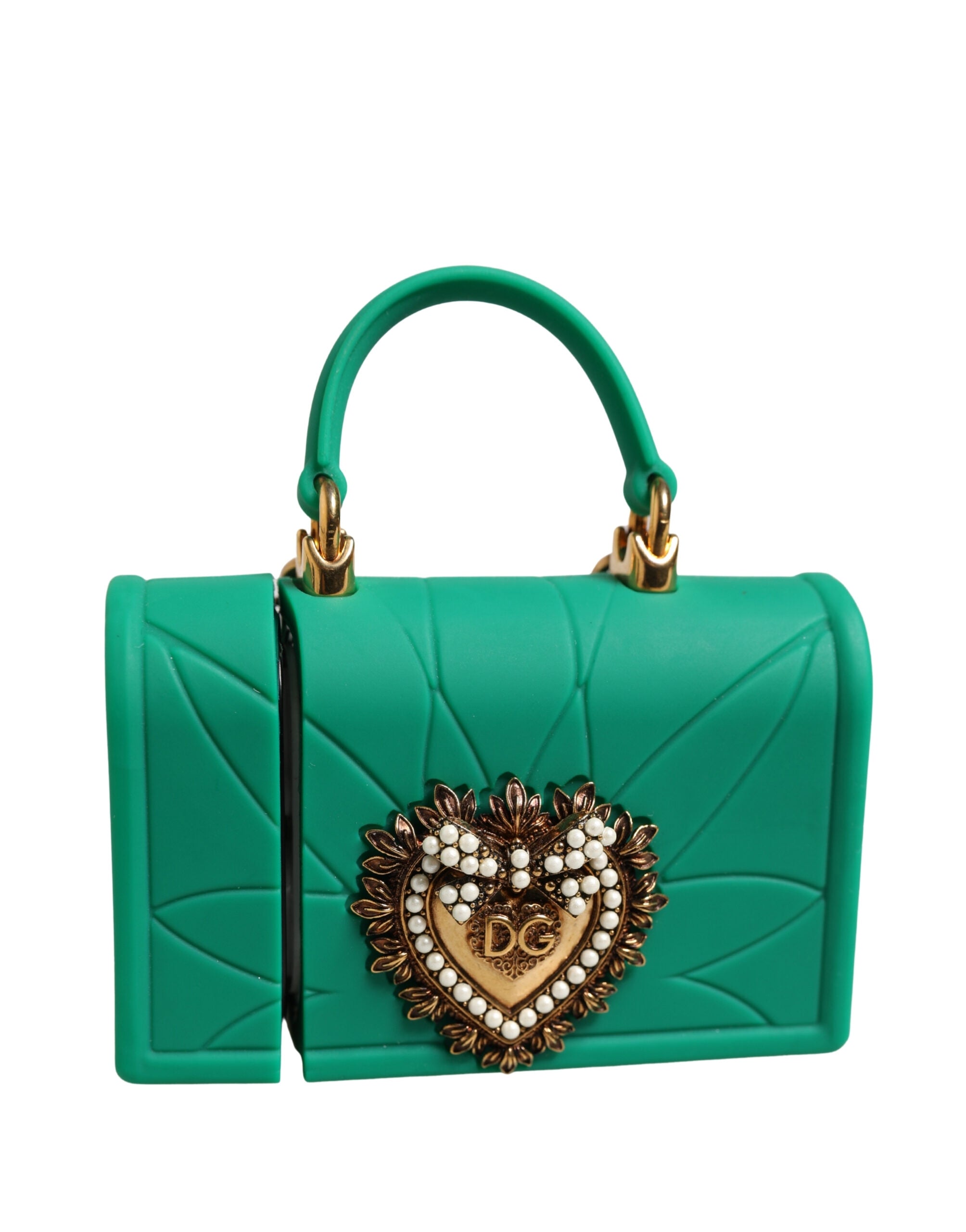 Dolce & Gabbana Green Silicone Devotion Heart Bag Gold Chain  Airpods Case