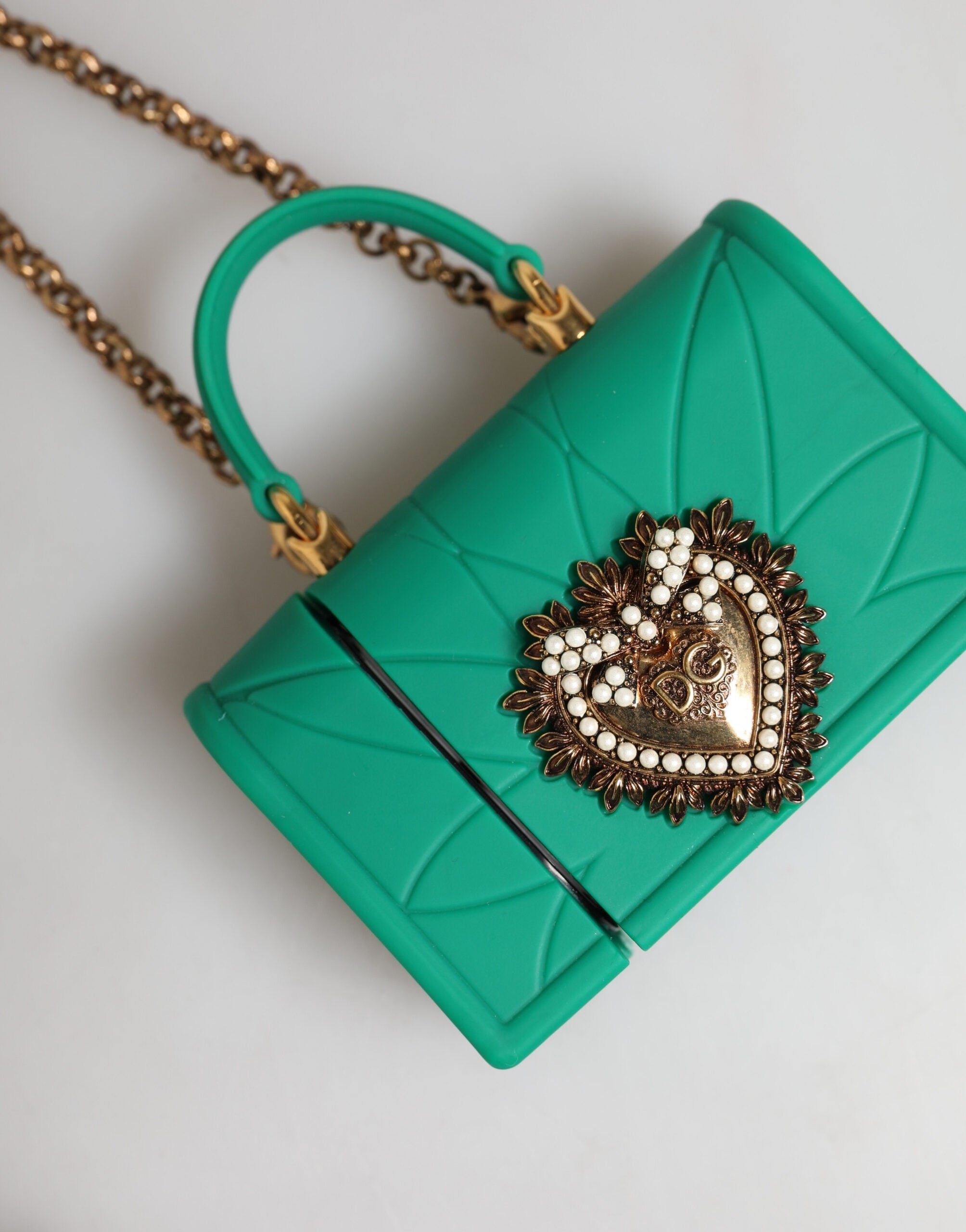 Dolce & Gabbana Green Silicone Devotion Heart Bag Gold Chain  Airpods Case