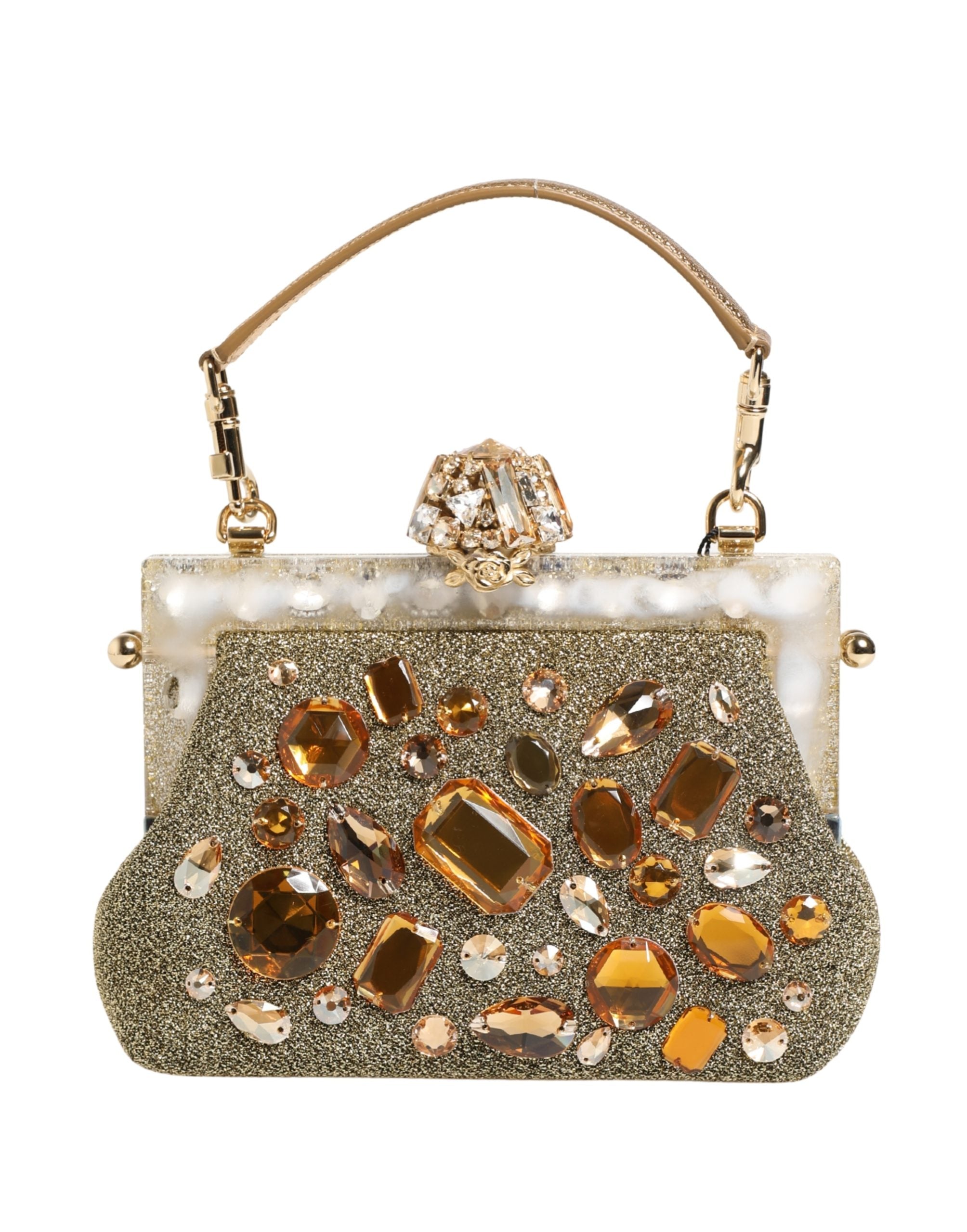 Dolce & Gabbana Gold Vanda Crystal Evening Clutch Shoulder Handbag  Bag