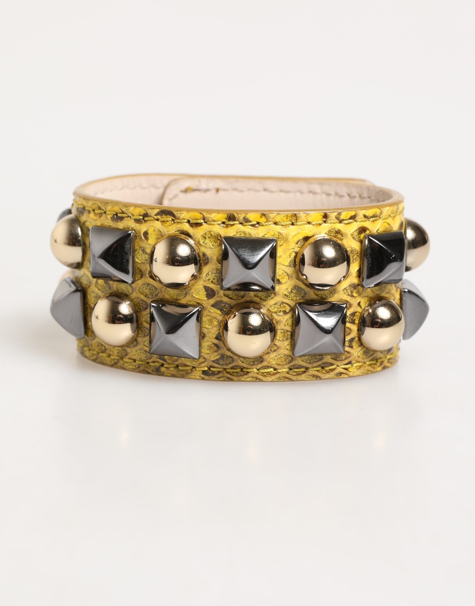 Dolce & Gabbana Yellow Leather Cuff Studded Embellished Bracelet