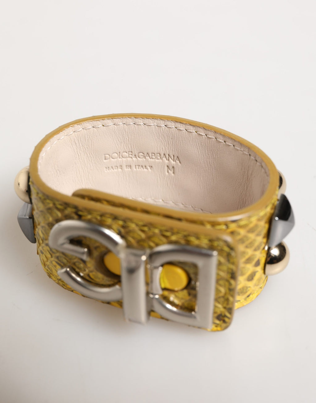 Dolce & Gabbana Yellow Leather Cuff Studded Embellished Bracelet